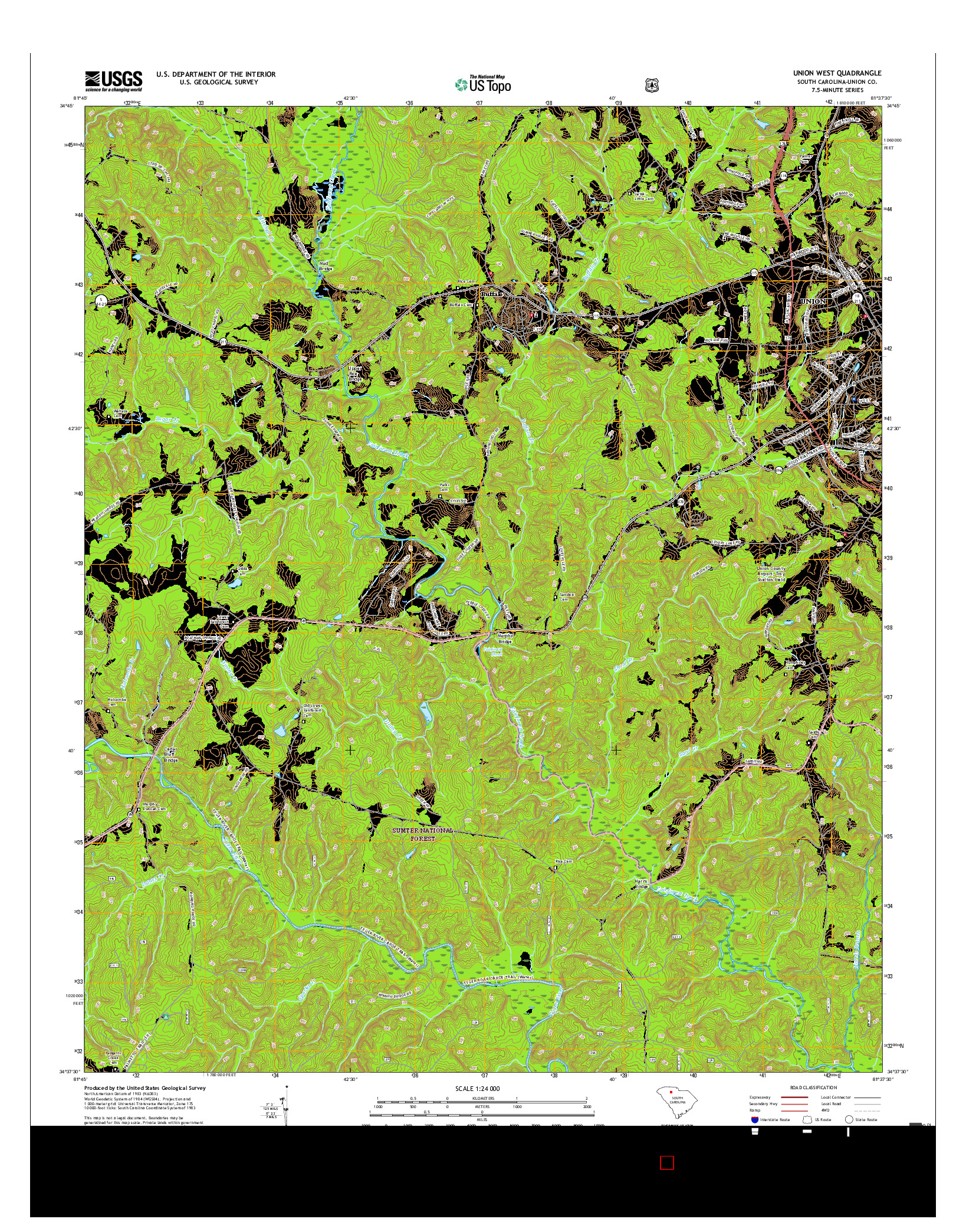 USGS US TOPO 7.5-MINUTE MAP FOR UNION WEST, SC 2017