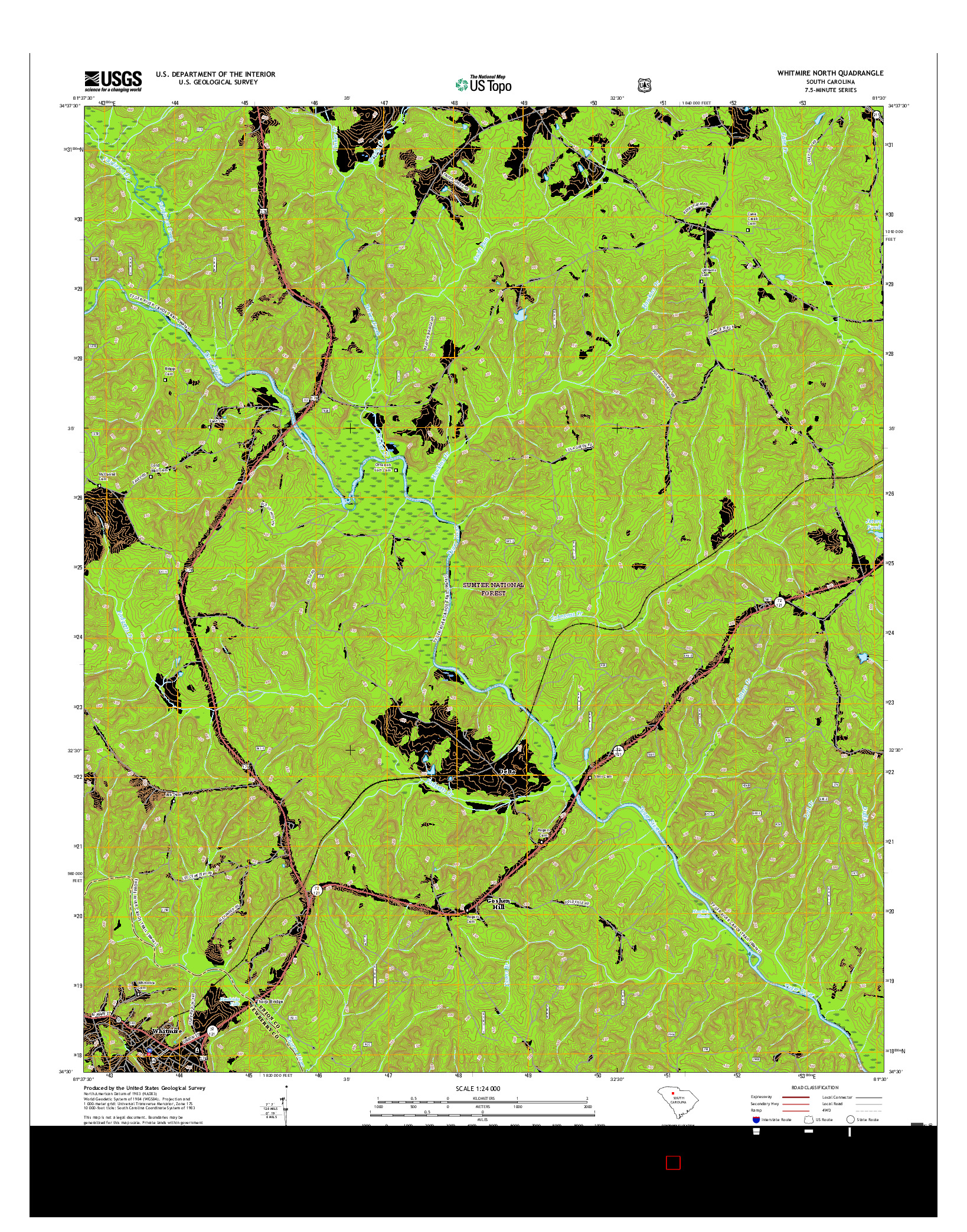 USGS US TOPO 7.5-MINUTE MAP FOR WHITMIRE NORTH, SC 2017