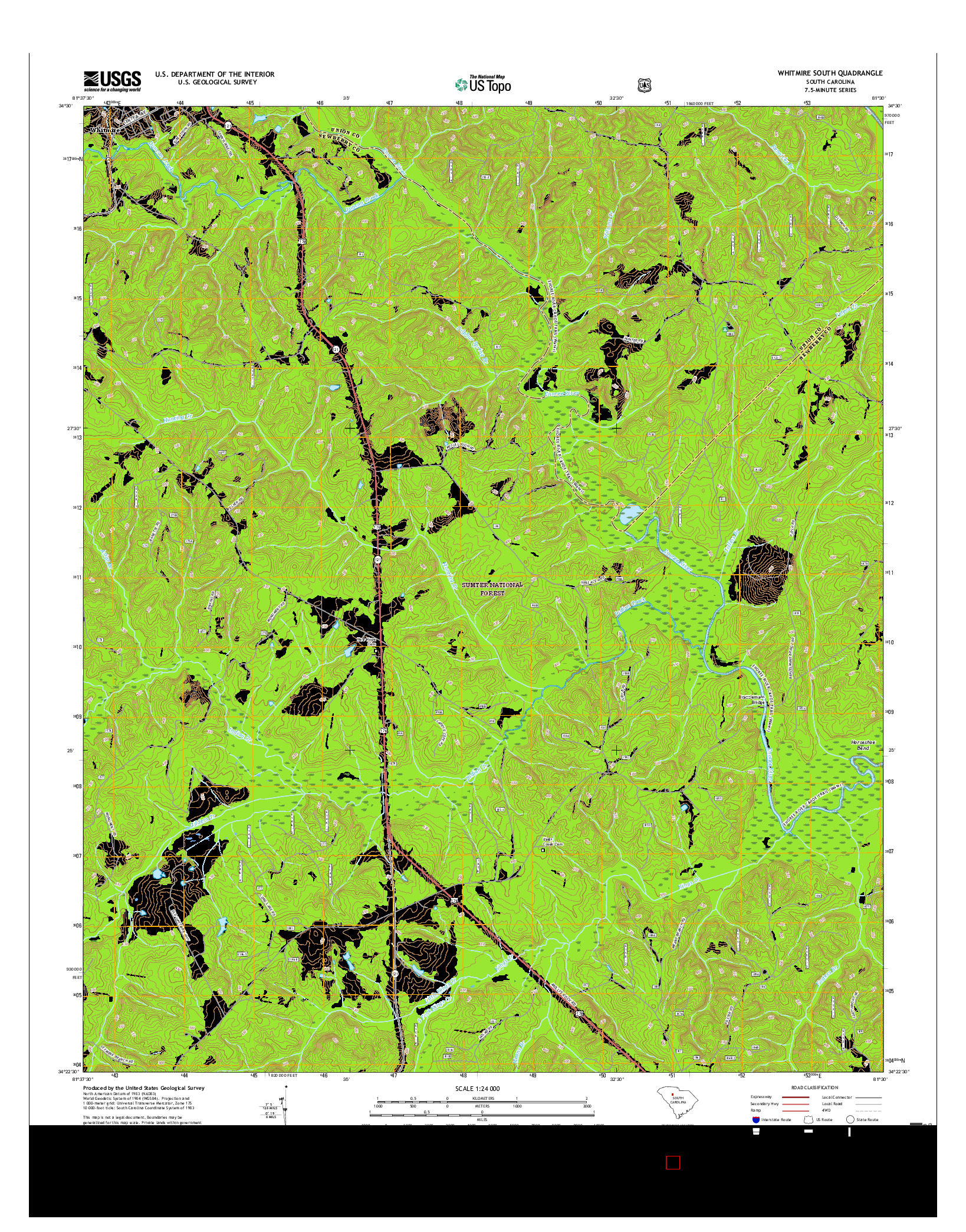 USGS US TOPO 7.5-MINUTE MAP FOR WHITMIRE SOUTH, SC 2017