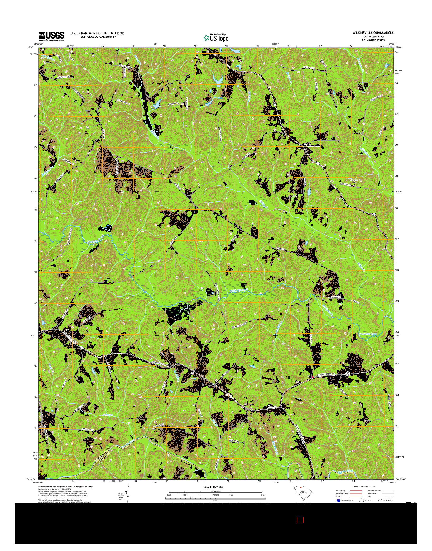 USGS US TOPO 7.5-MINUTE MAP FOR WILKINSVILLE, SC 2017