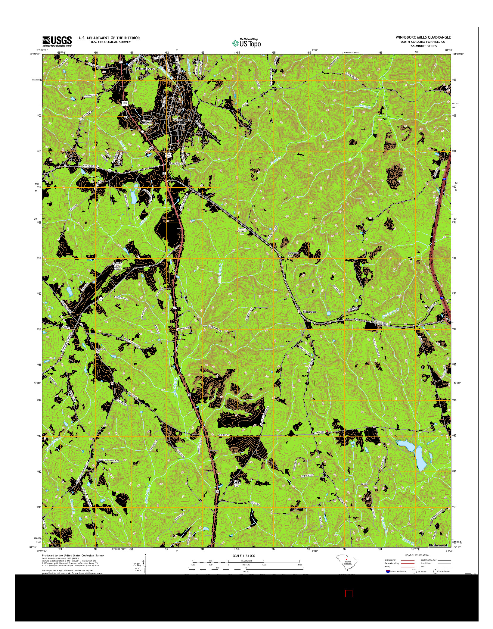 USGS US TOPO 7.5-MINUTE MAP FOR WINNSBORO MILLS, SC 2017