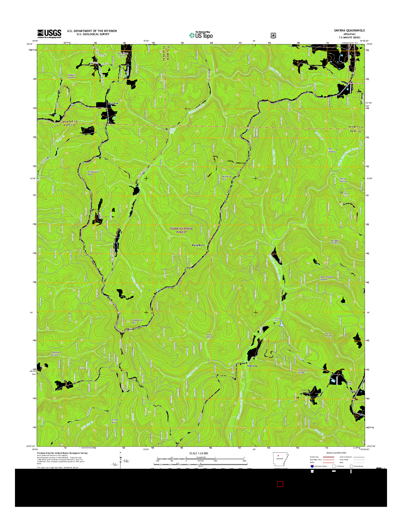 USGS US TOPO 7.5-MINUTE MAP FOR SMYRNA, AR 2017