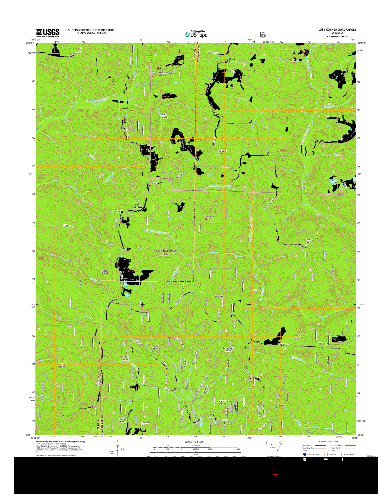 USGS US TOPO 7.5-MINUTE MAP FOR LOST CORNER, AR 2017