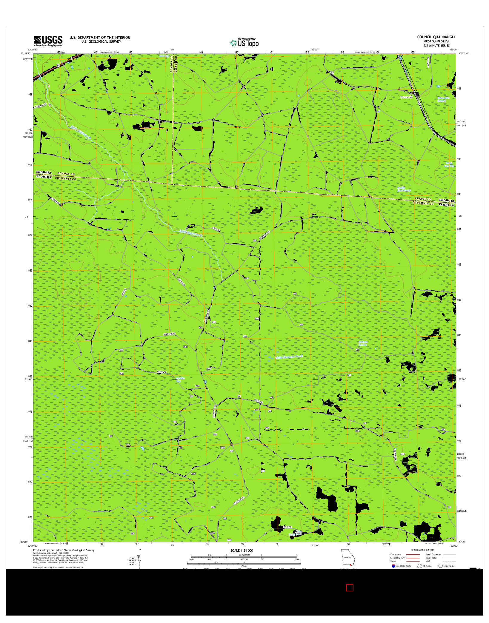 USGS US TOPO 7.5-MINUTE MAP FOR COUNCIL, GA-FL 2017