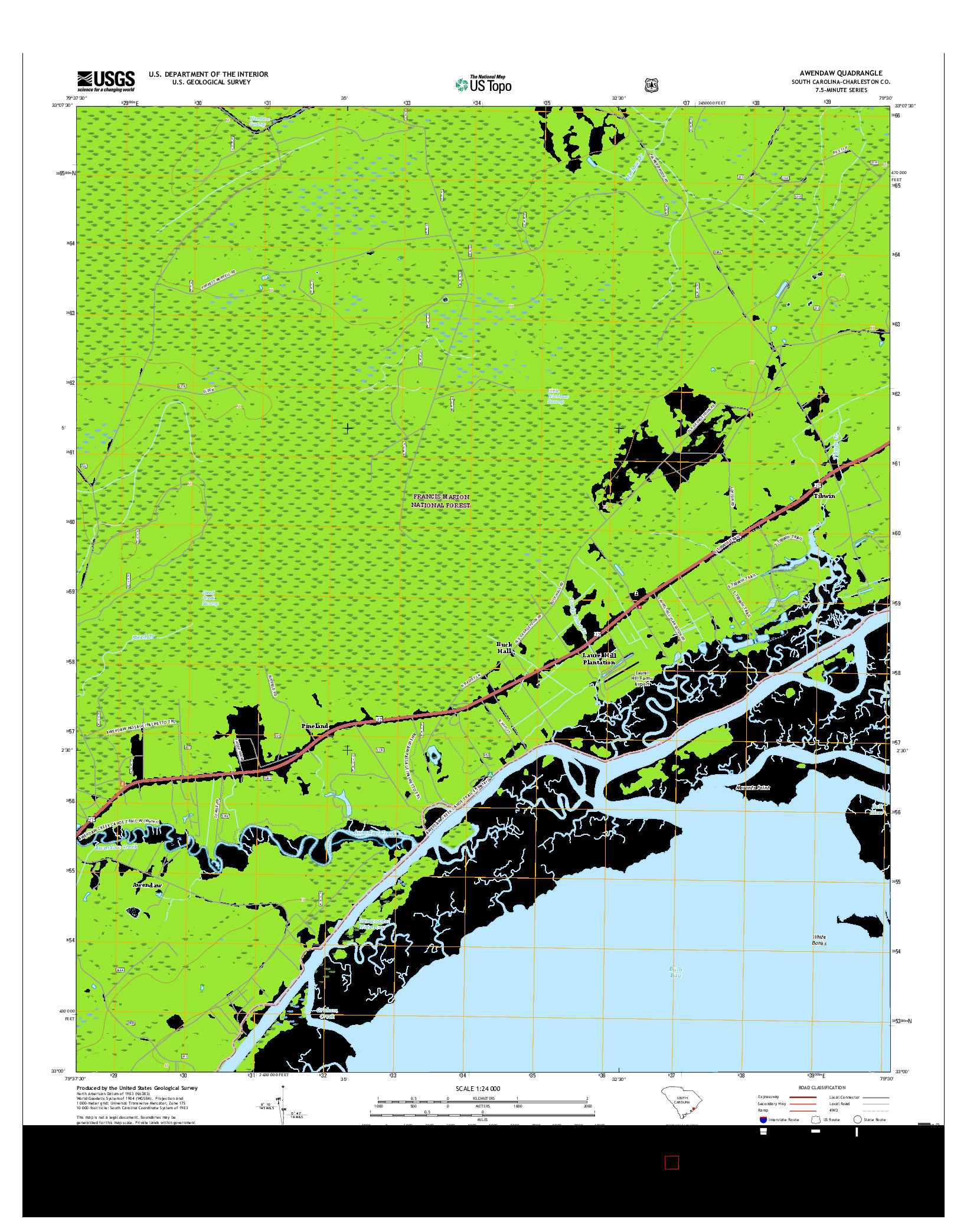 USGS US TOPO 7.5-MINUTE MAP FOR AWENDAW, SC 2017