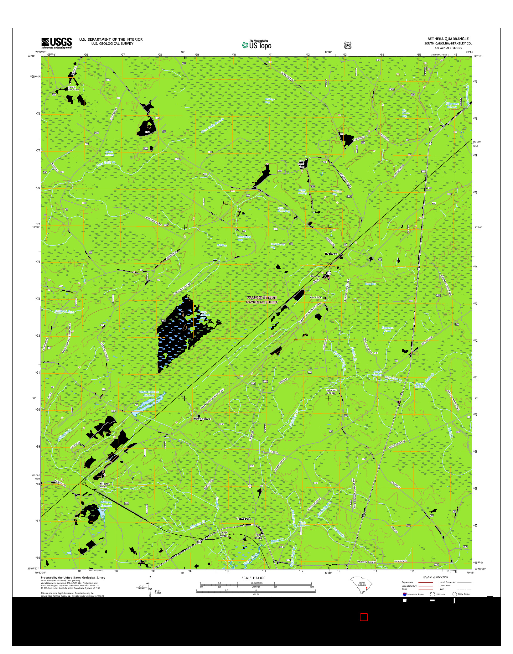 USGS US TOPO 7.5-MINUTE MAP FOR BETHERA, SC 2017