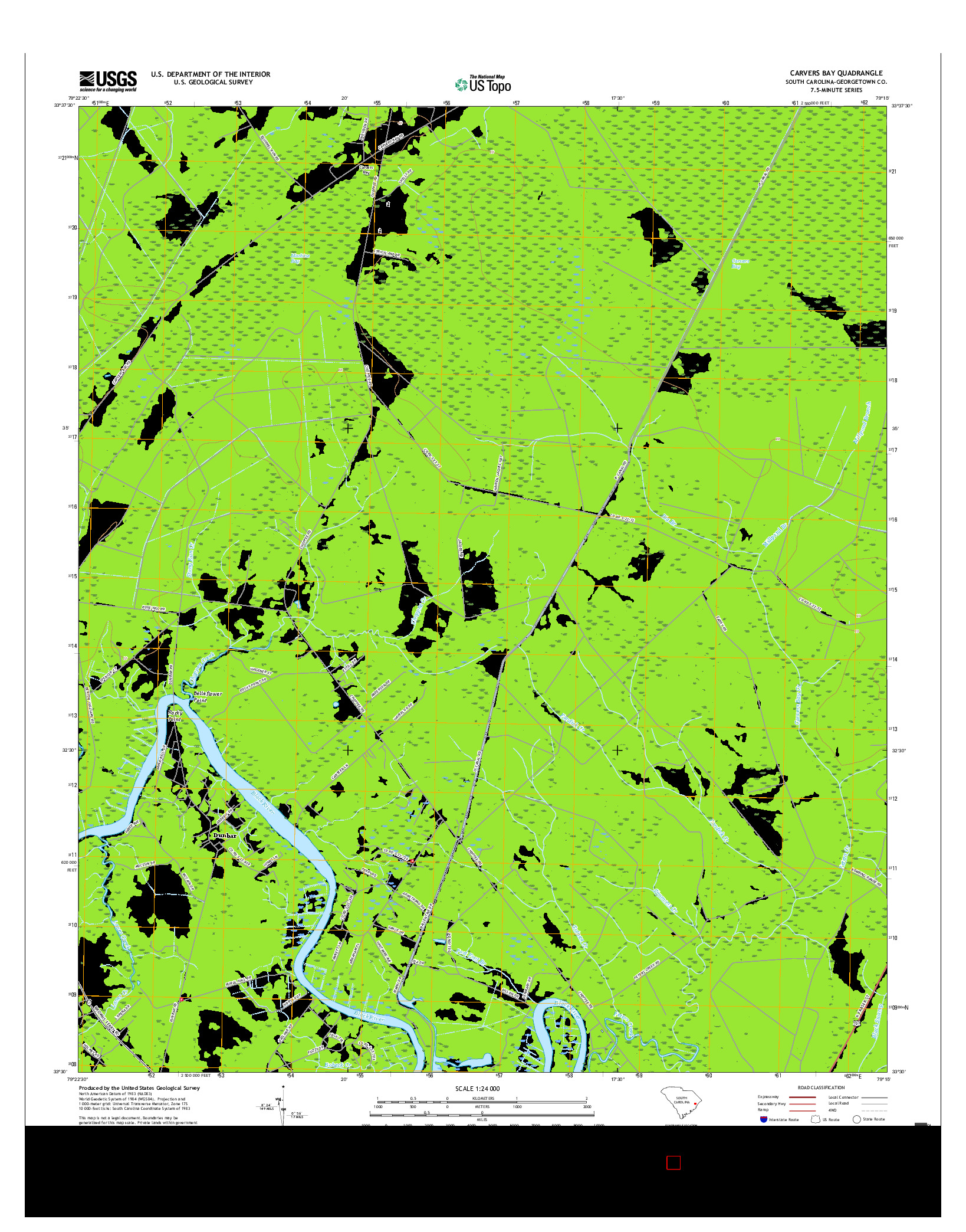 USGS US TOPO 7.5-MINUTE MAP FOR CARVERS BAY, SC 2017