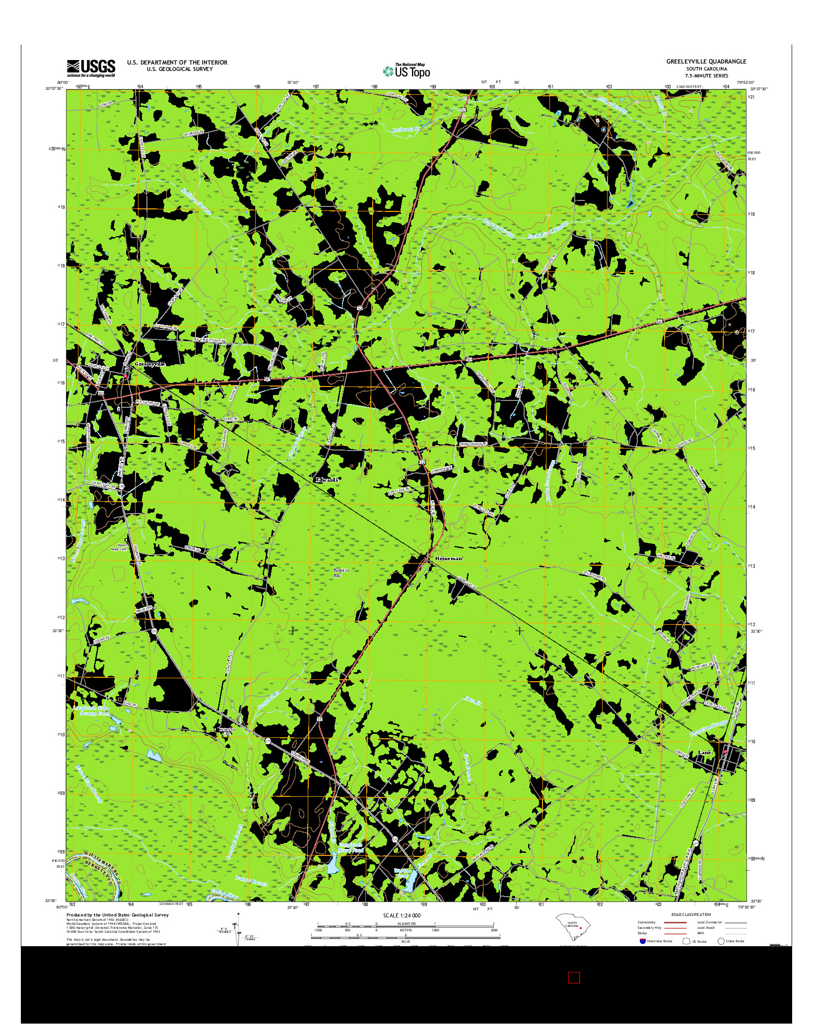 USGS US TOPO 7.5-MINUTE MAP FOR GREELEYVILLE, SC 2017