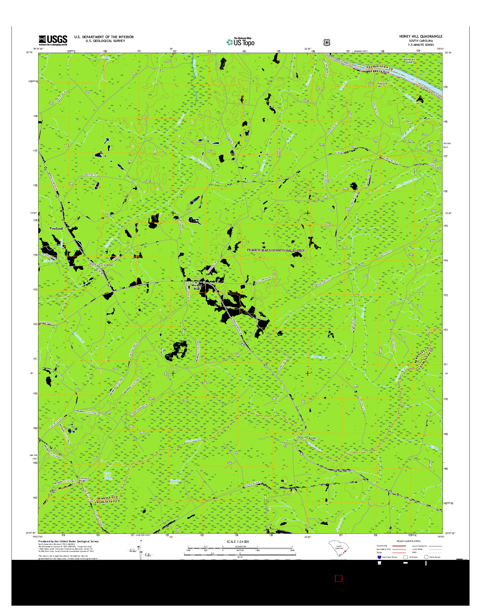 USGS US TOPO 7.5-MINUTE MAP FOR HONEY HILL, SC 2017