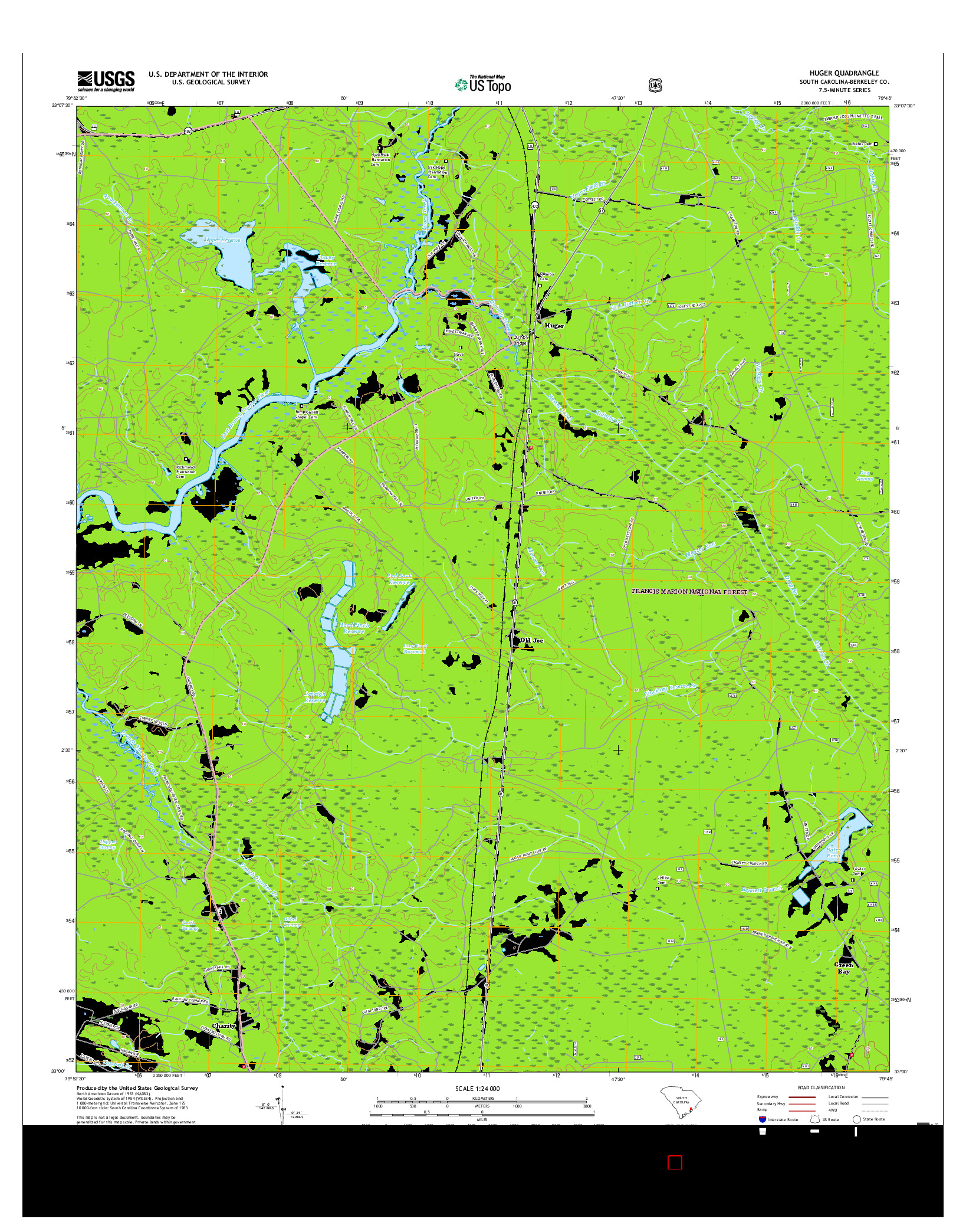 USGS US TOPO 7.5-MINUTE MAP FOR HUGER, SC 2017