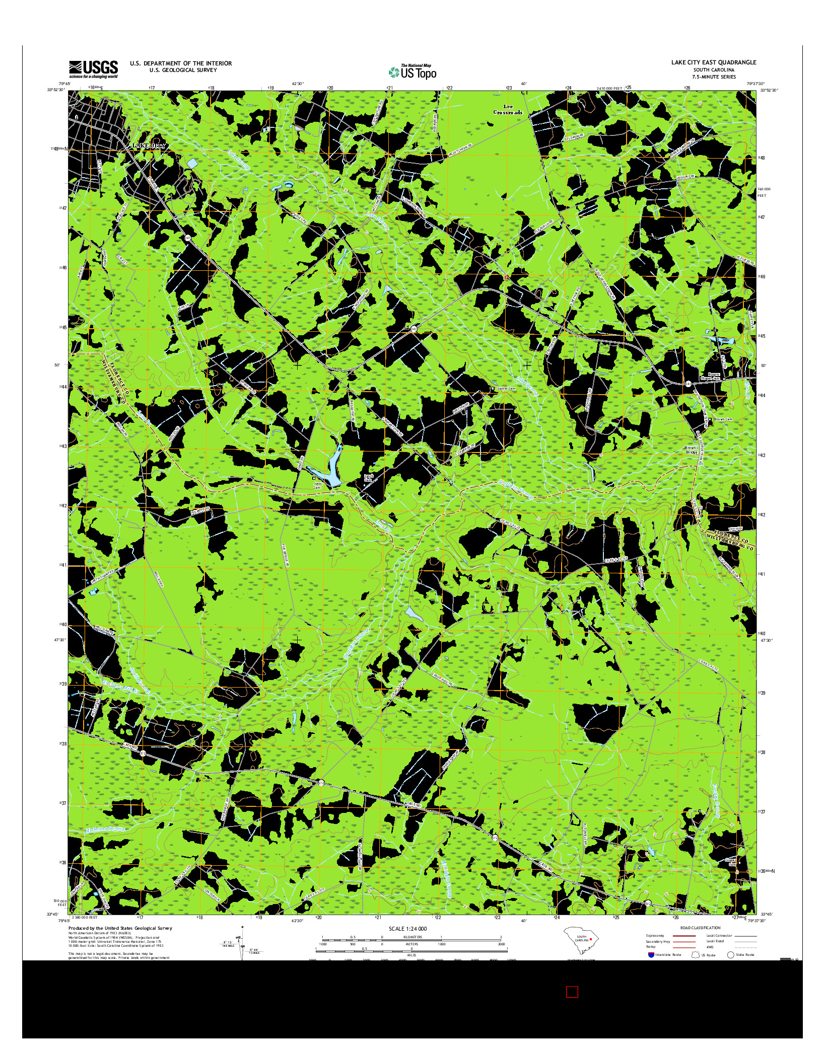 USGS US TOPO 7.5-MINUTE MAP FOR LAKE CITY EAST, SC 2017