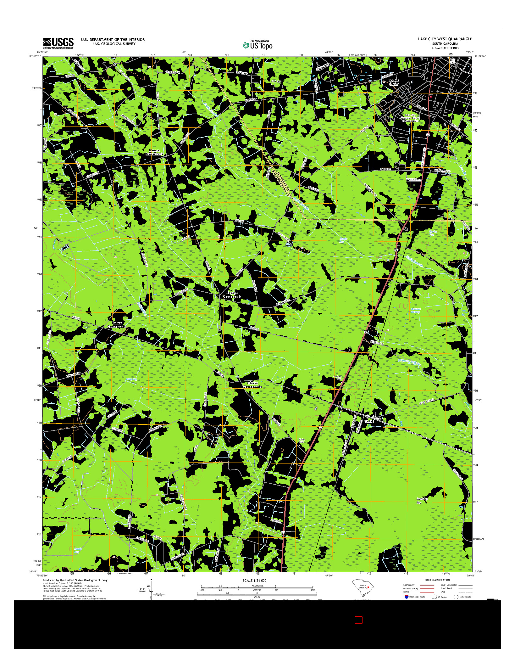 USGS US TOPO 7.5-MINUTE MAP FOR LAKE CITY WEST, SC 2017