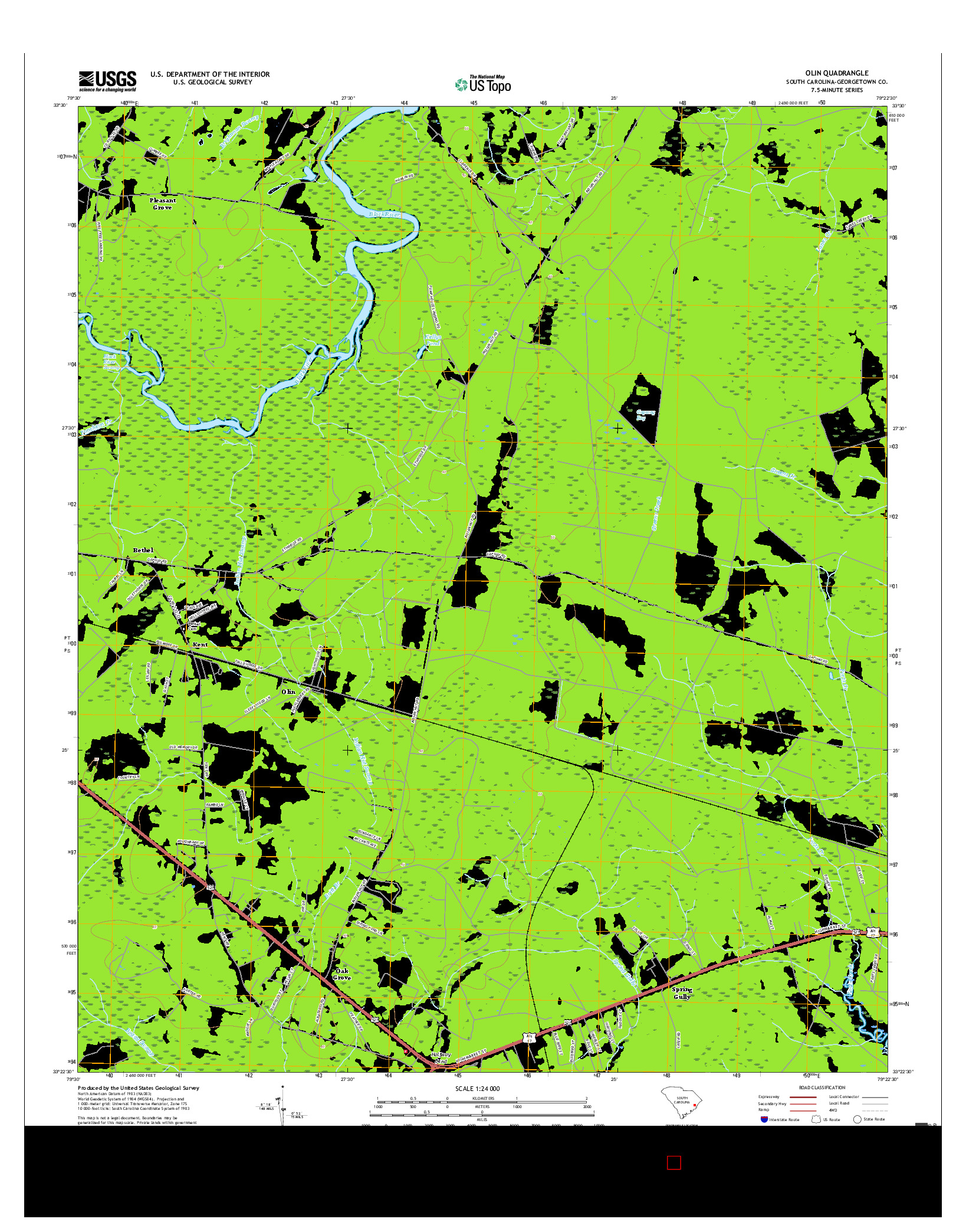 USGS US TOPO 7.5-MINUTE MAP FOR OLIN, SC 2017