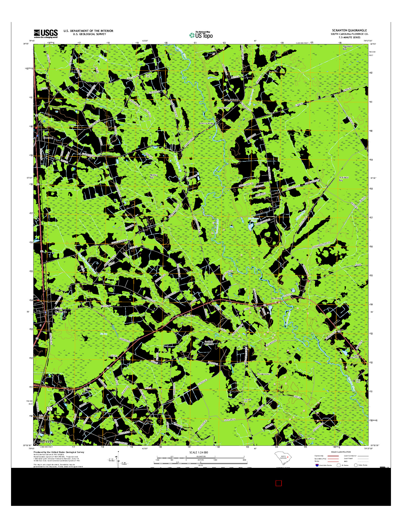 USGS US TOPO 7.5-MINUTE MAP FOR SCRANTON, SC 2017