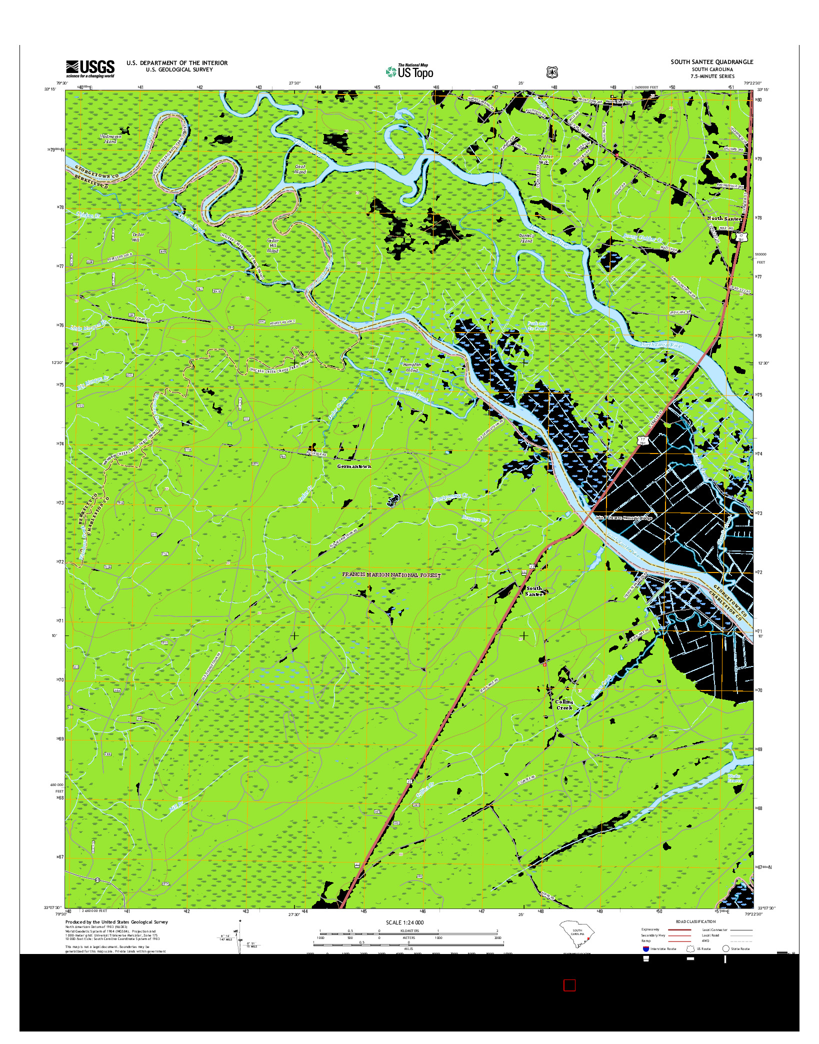 USGS US TOPO 7.5-MINUTE MAP FOR SOUTH SANTEE, SC 2017