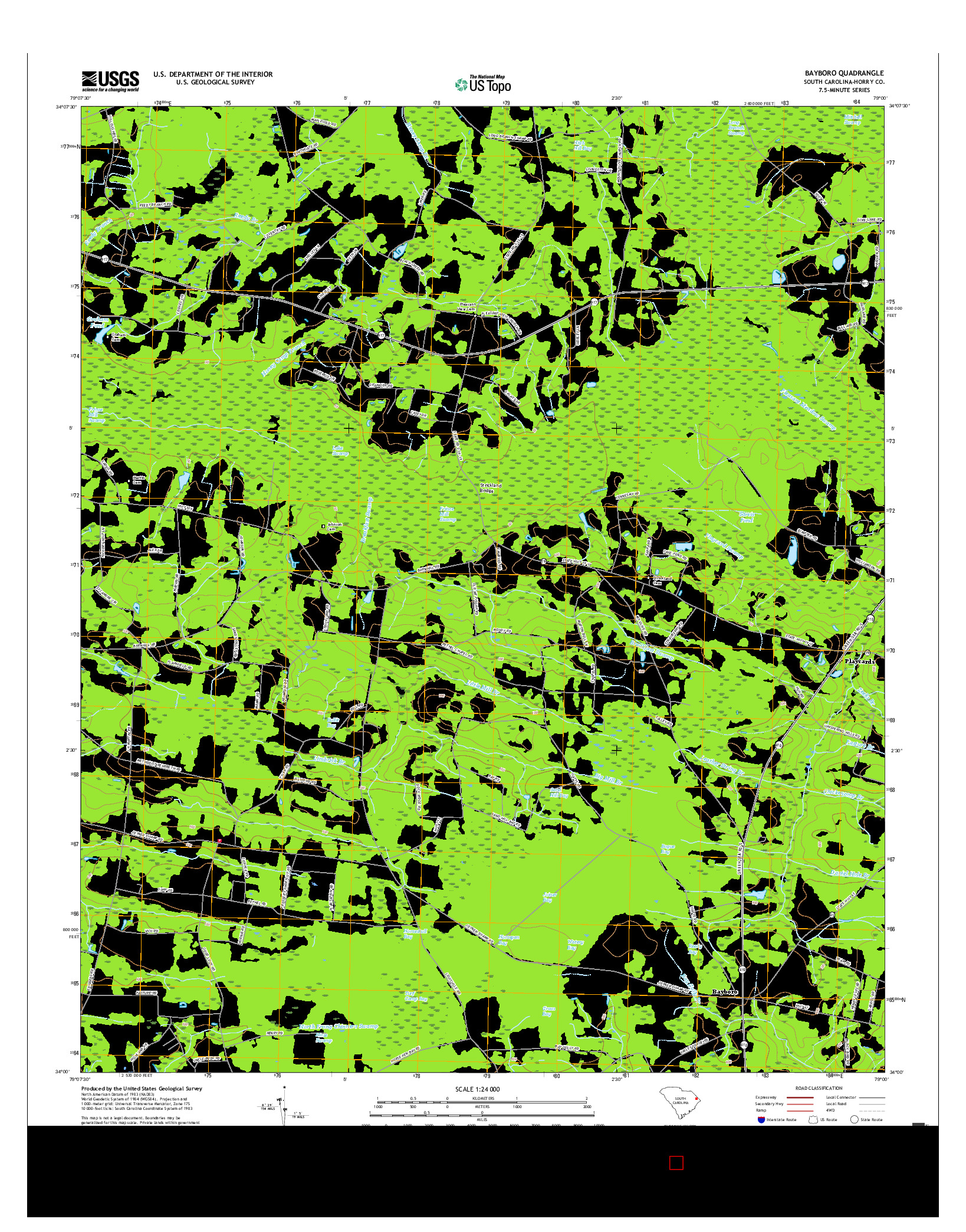 USGS US TOPO 7.5-MINUTE MAP FOR BAYBORO, SC 2017