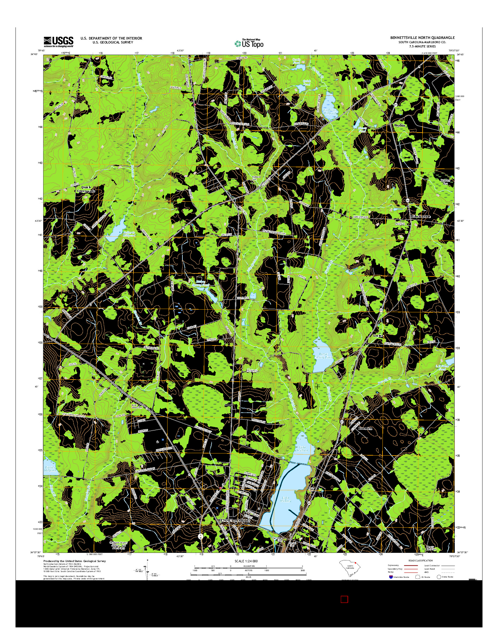 USGS US TOPO 7.5-MINUTE MAP FOR BENNETTSVILLE NORTH, SC 2017