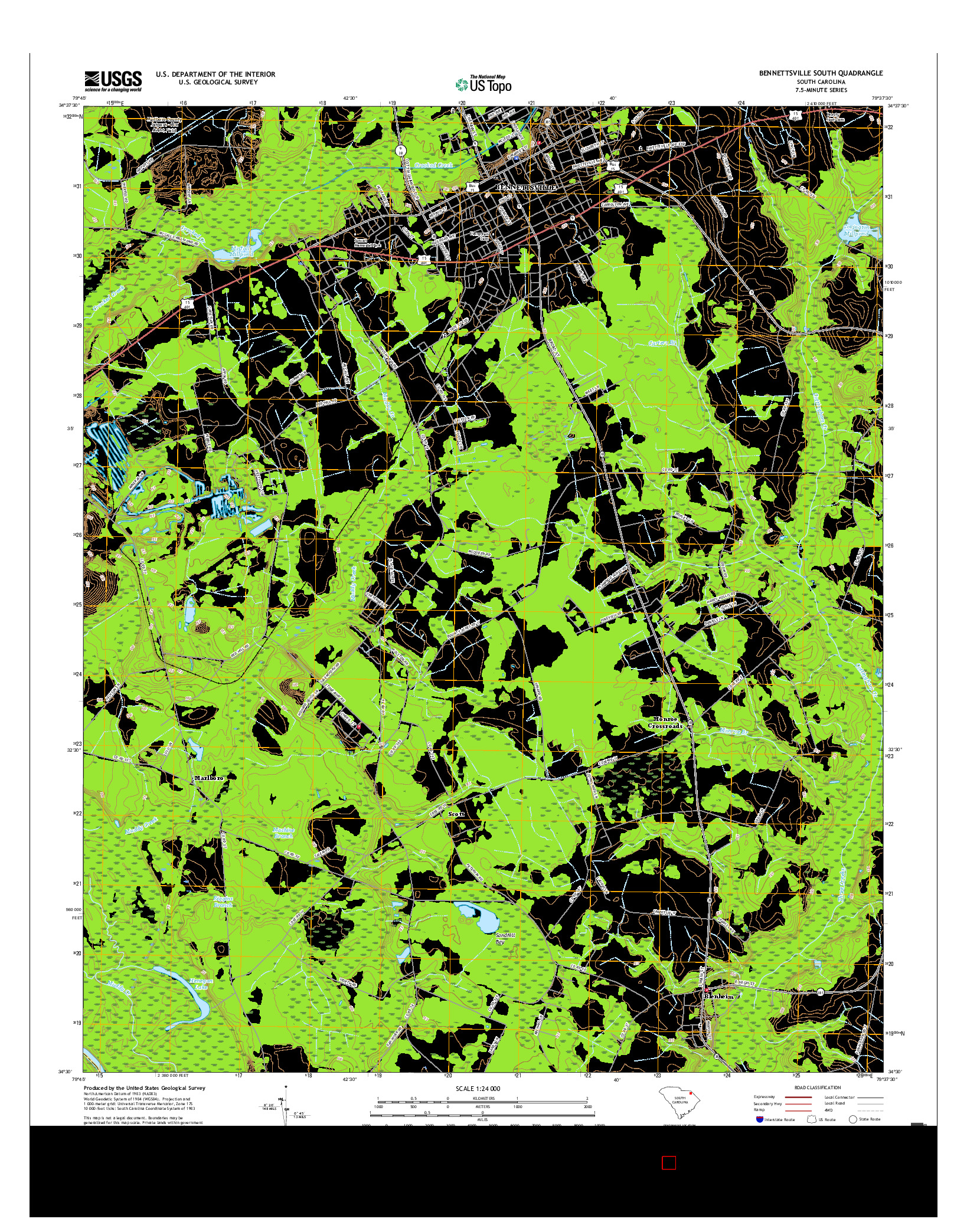 USGS US TOPO 7.5-MINUTE MAP FOR BENNETTSVILLE SOUTH, SC 2017