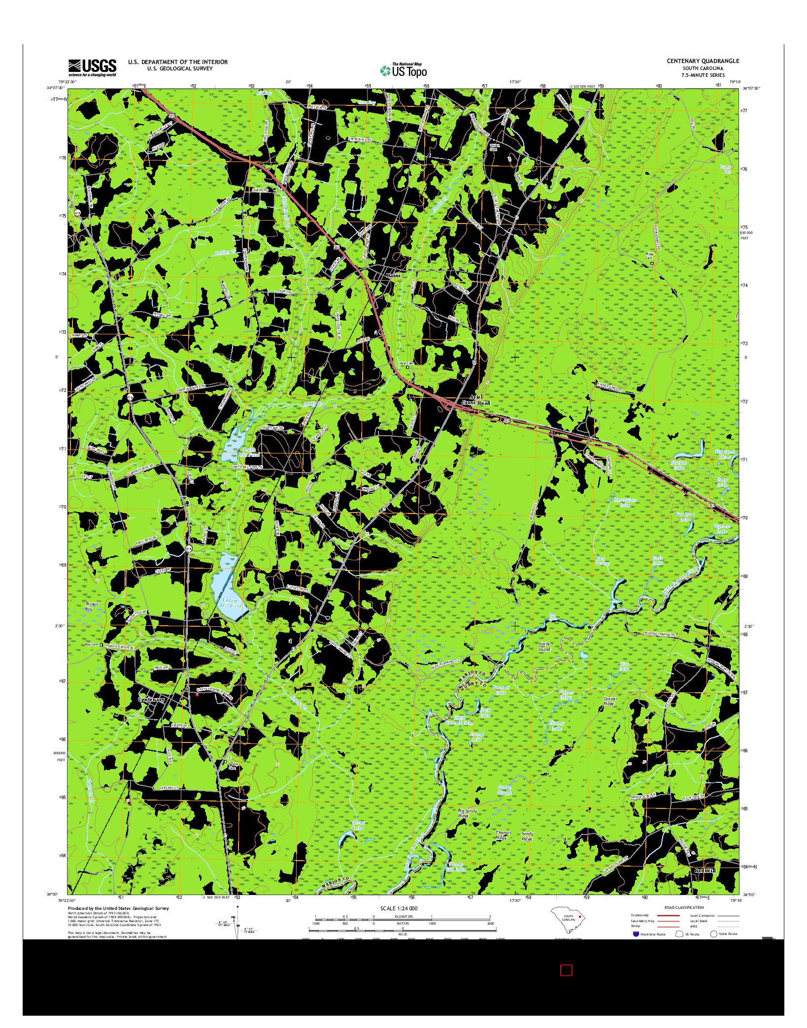 USGS US TOPO 7.5-MINUTE MAP FOR CENTENARY, SC 2017