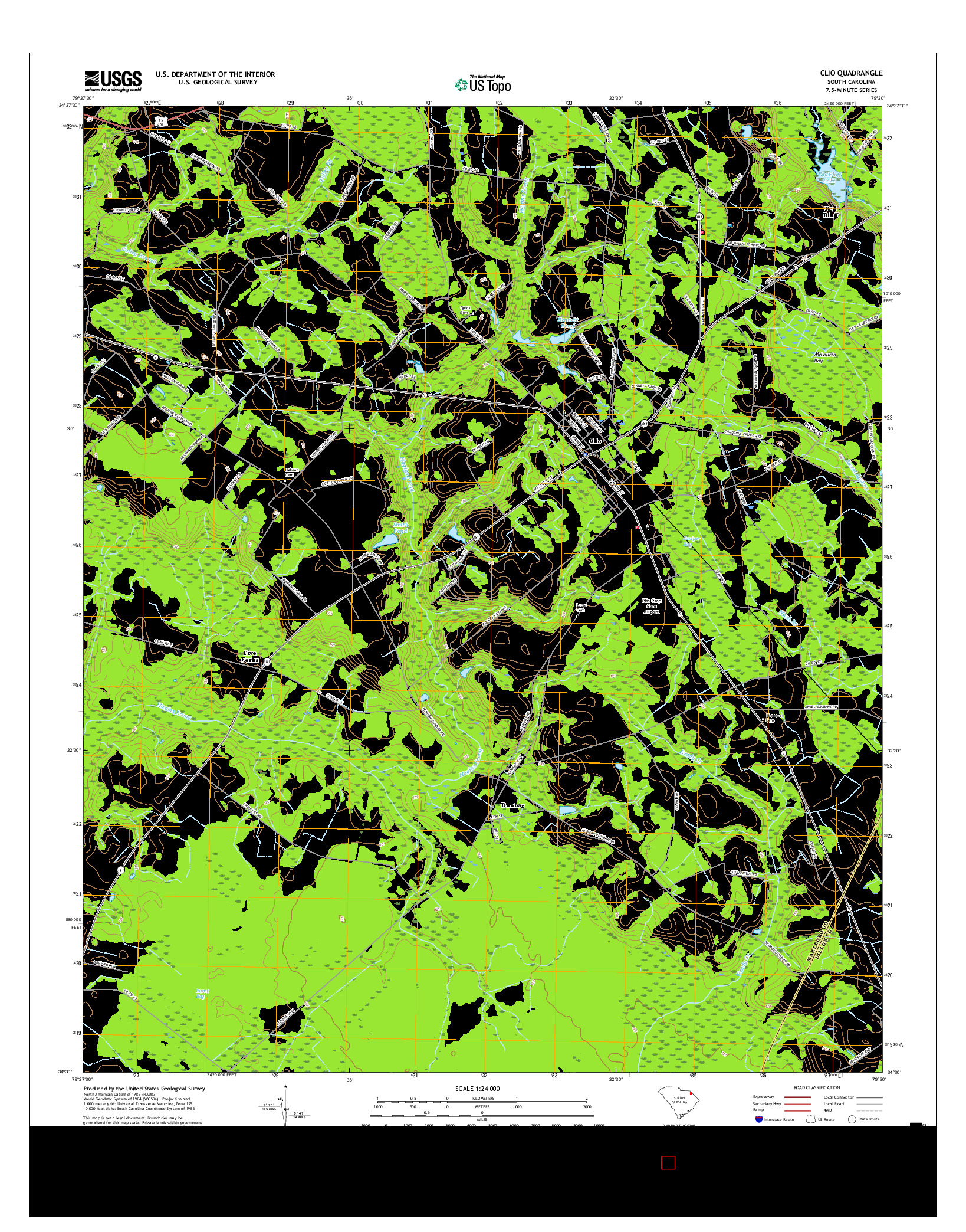 USGS US TOPO 7.5-MINUTE MAP FOR CLIO, SC 2017