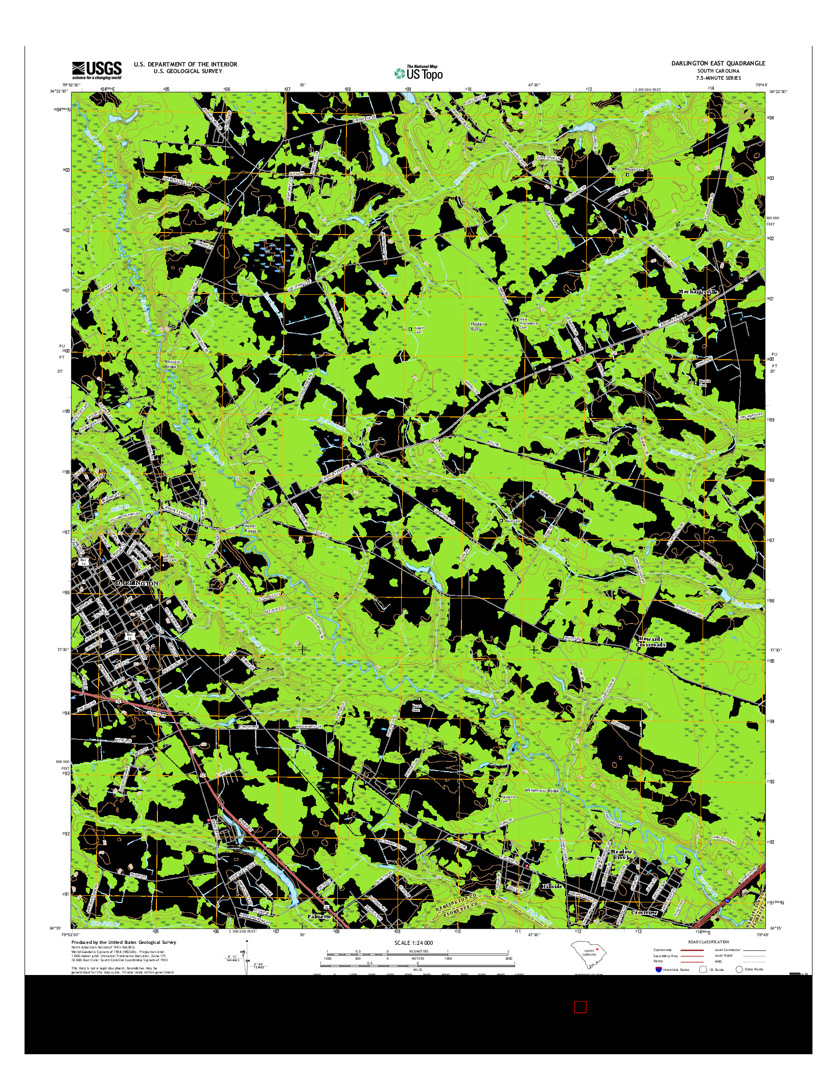 USGS US TOPO 7.5-MINUTE MAP FOR DARLINGTON EAST, SC 2017