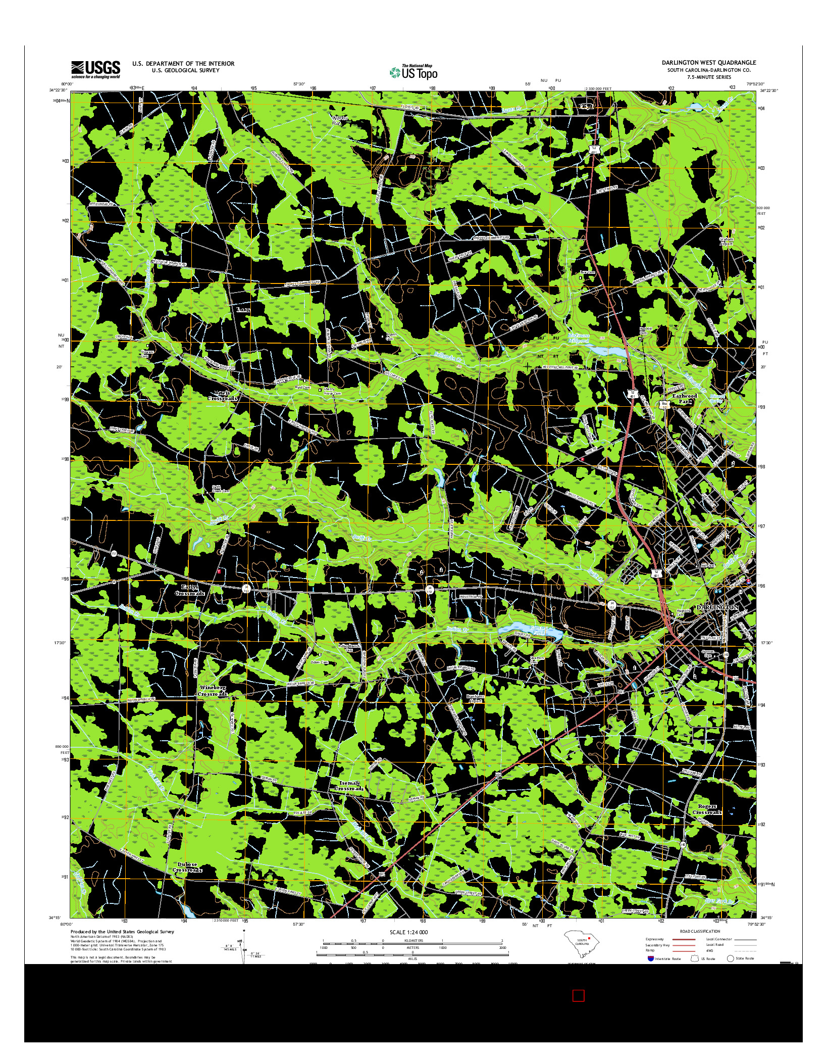 USGS US TOPO 7.5-MINUTE MAP FOR DARLINGTON WEST, SC 2017