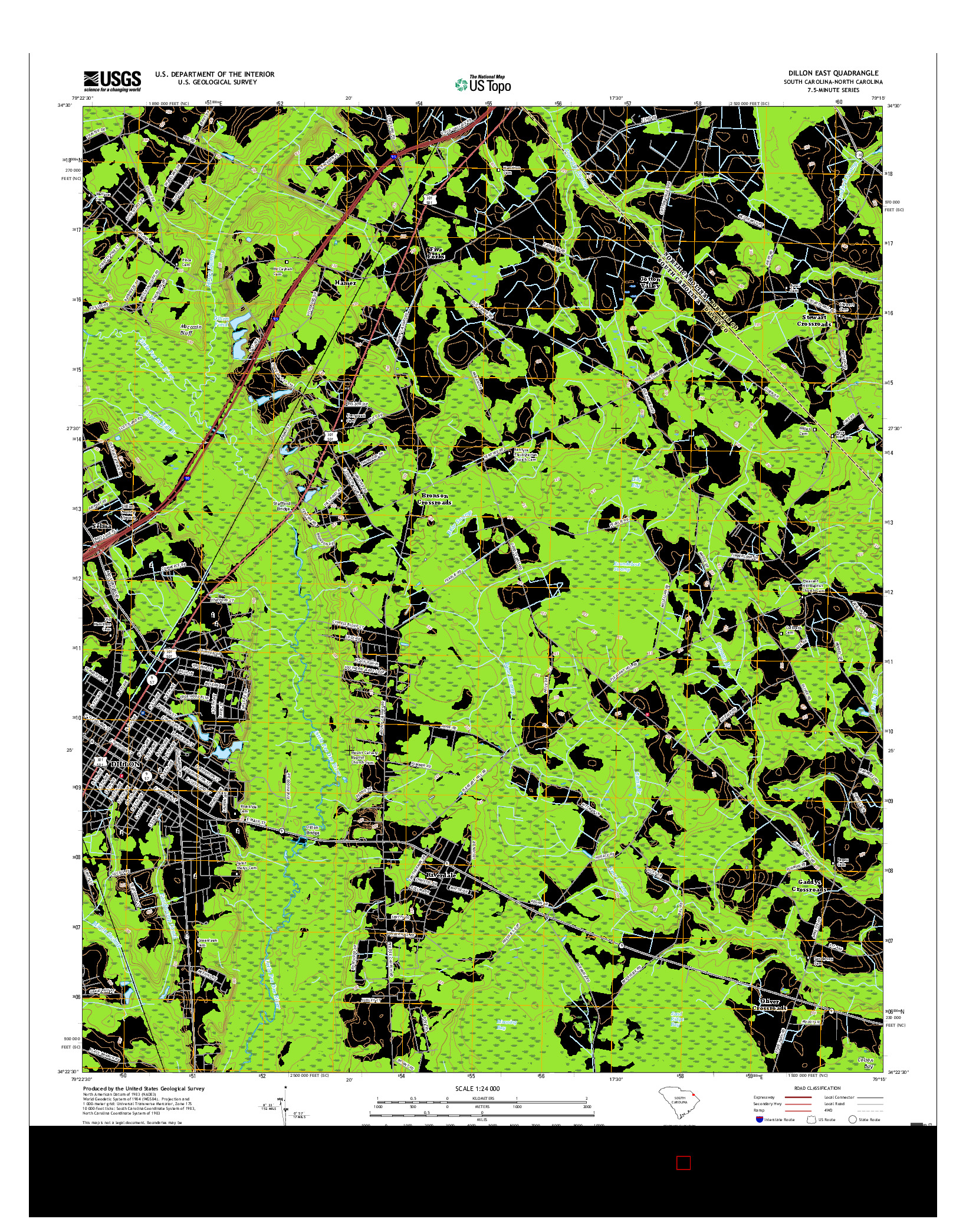 USGS US TOPO 7.5-MINUTE MAP FOR DILLON EAST, SC-NC 2017