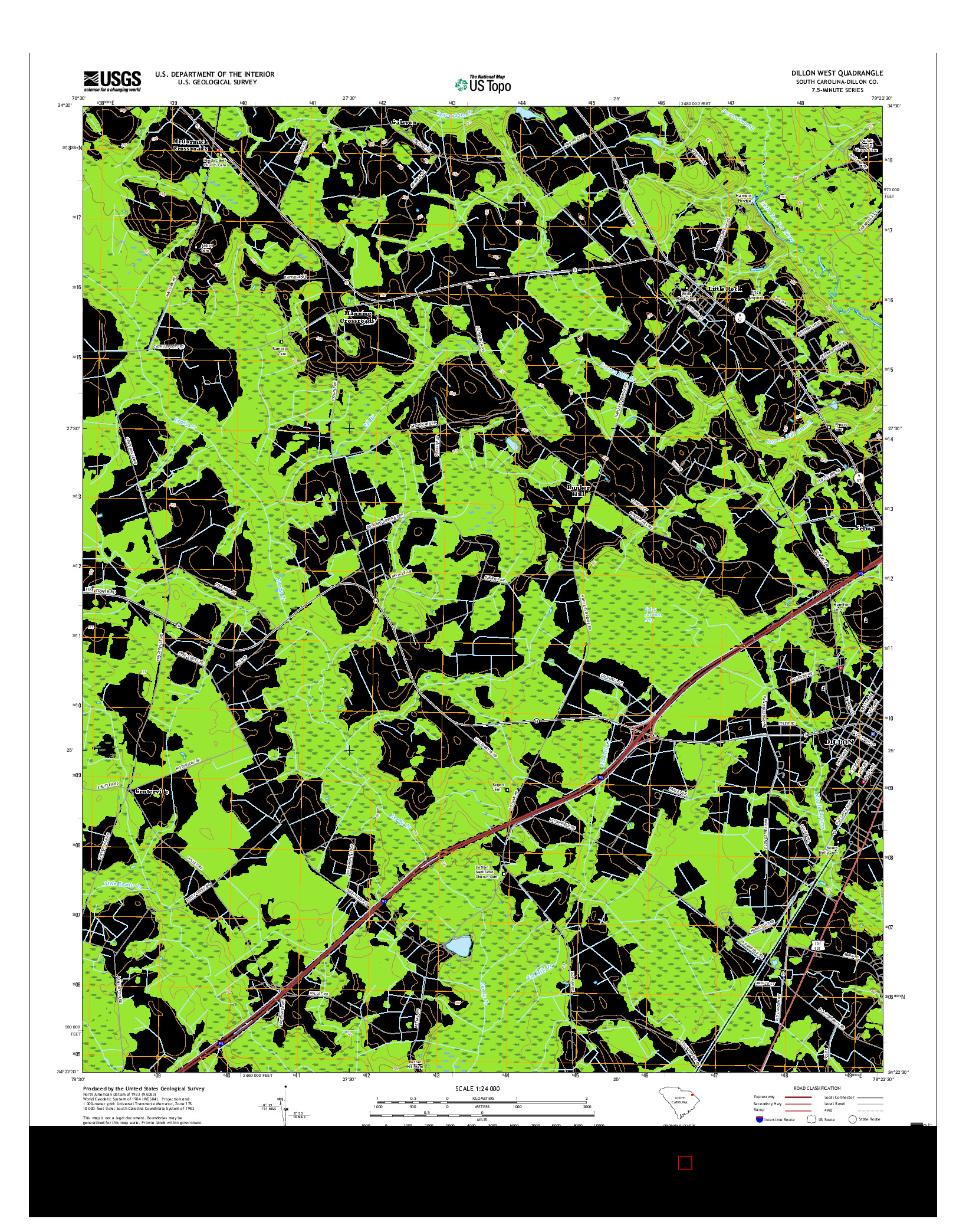 USGS US TOPO 7.5-MINUTE MAP FOR DILLON WEST, SC 2017