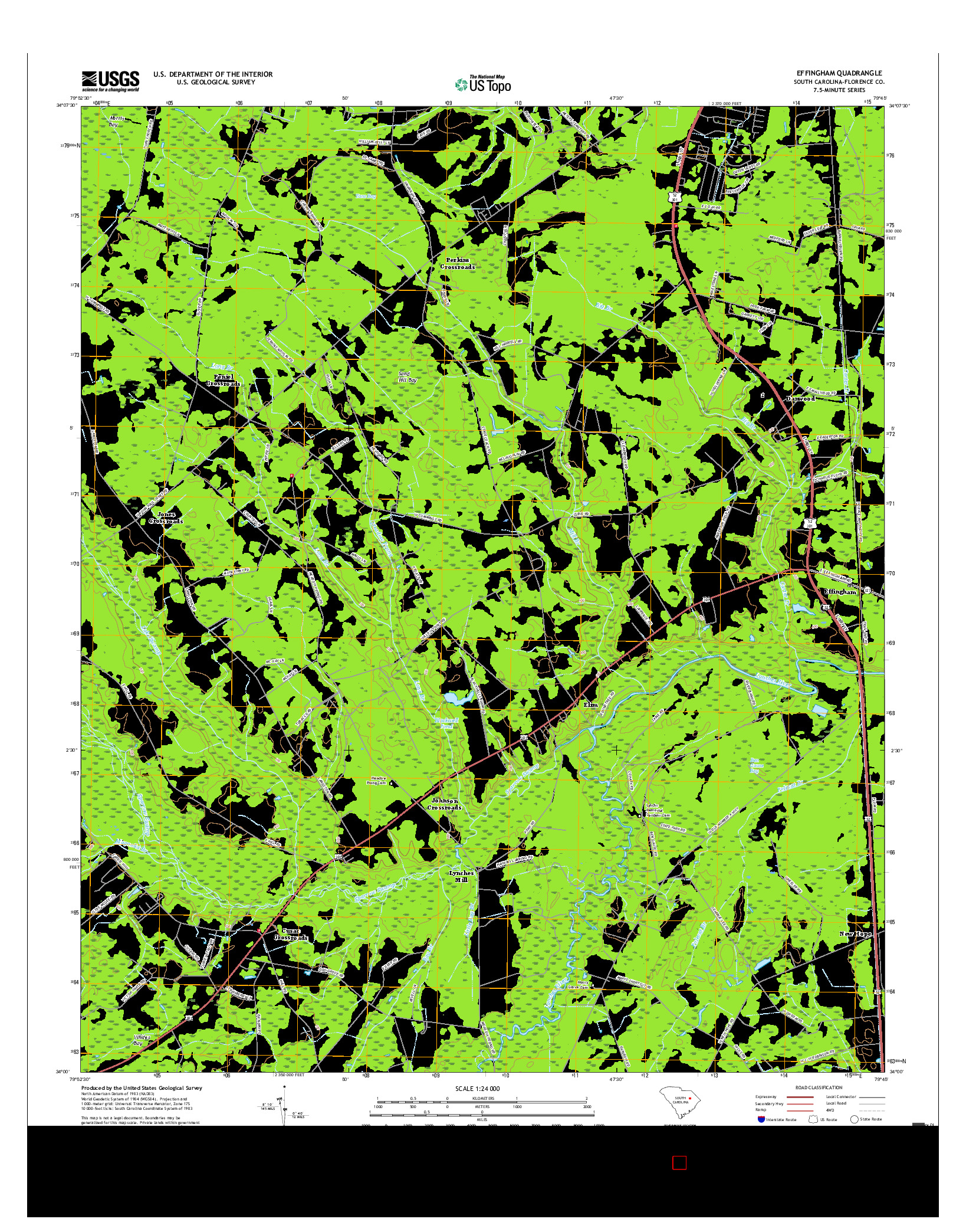 USGS US TOPO 7.5-MINUTE MAP FOR EFFINGHAM, SC 2017