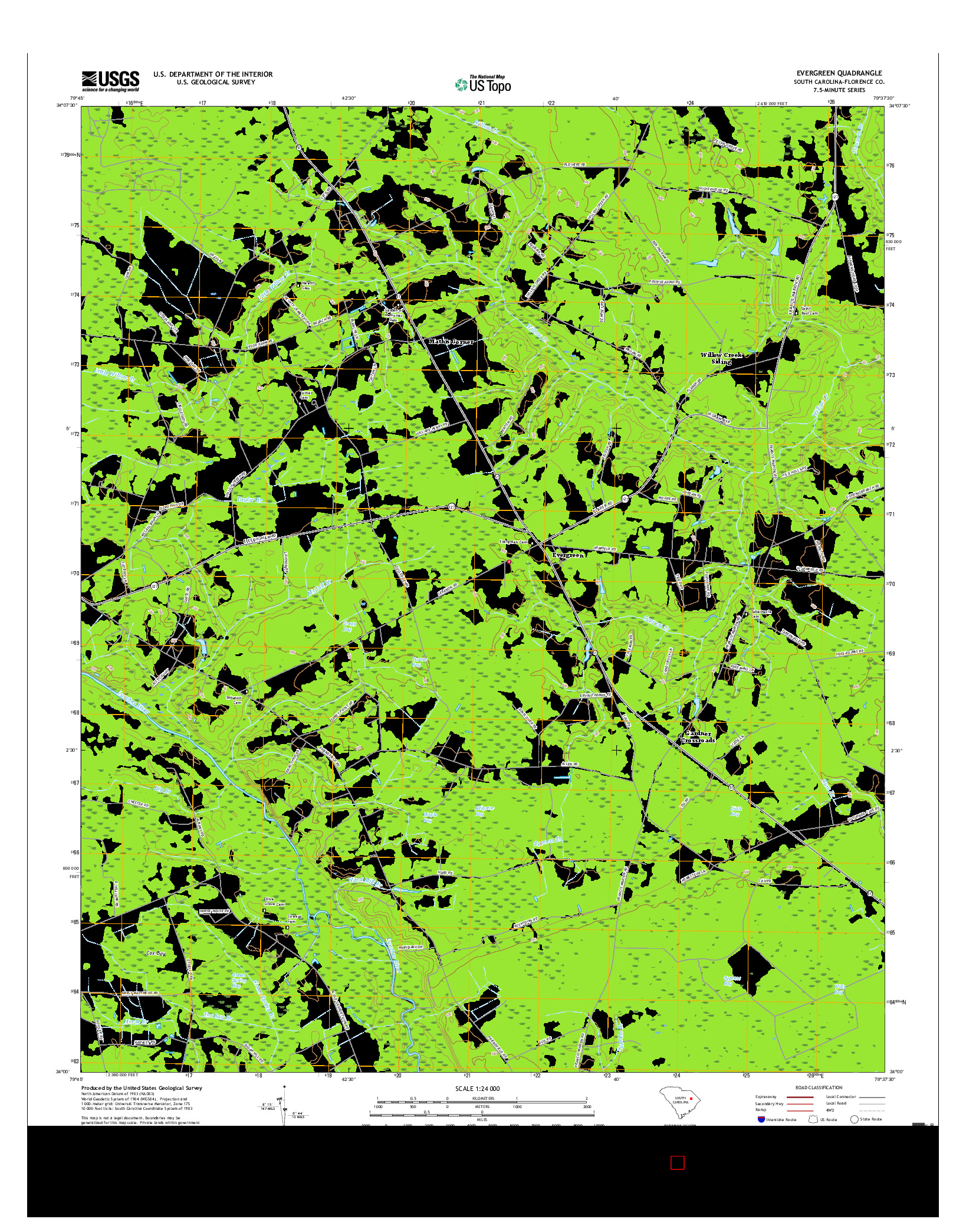 USGS US TOPO 7.5-MINUTE MAP FOR EVERGREEN, SC 2017