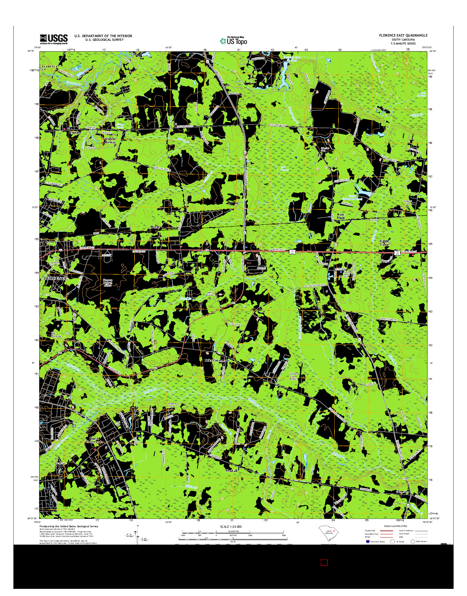 USGS US TOPO 7.5-MINUTE MAP FOR FLORENCE EAST, SC 2017