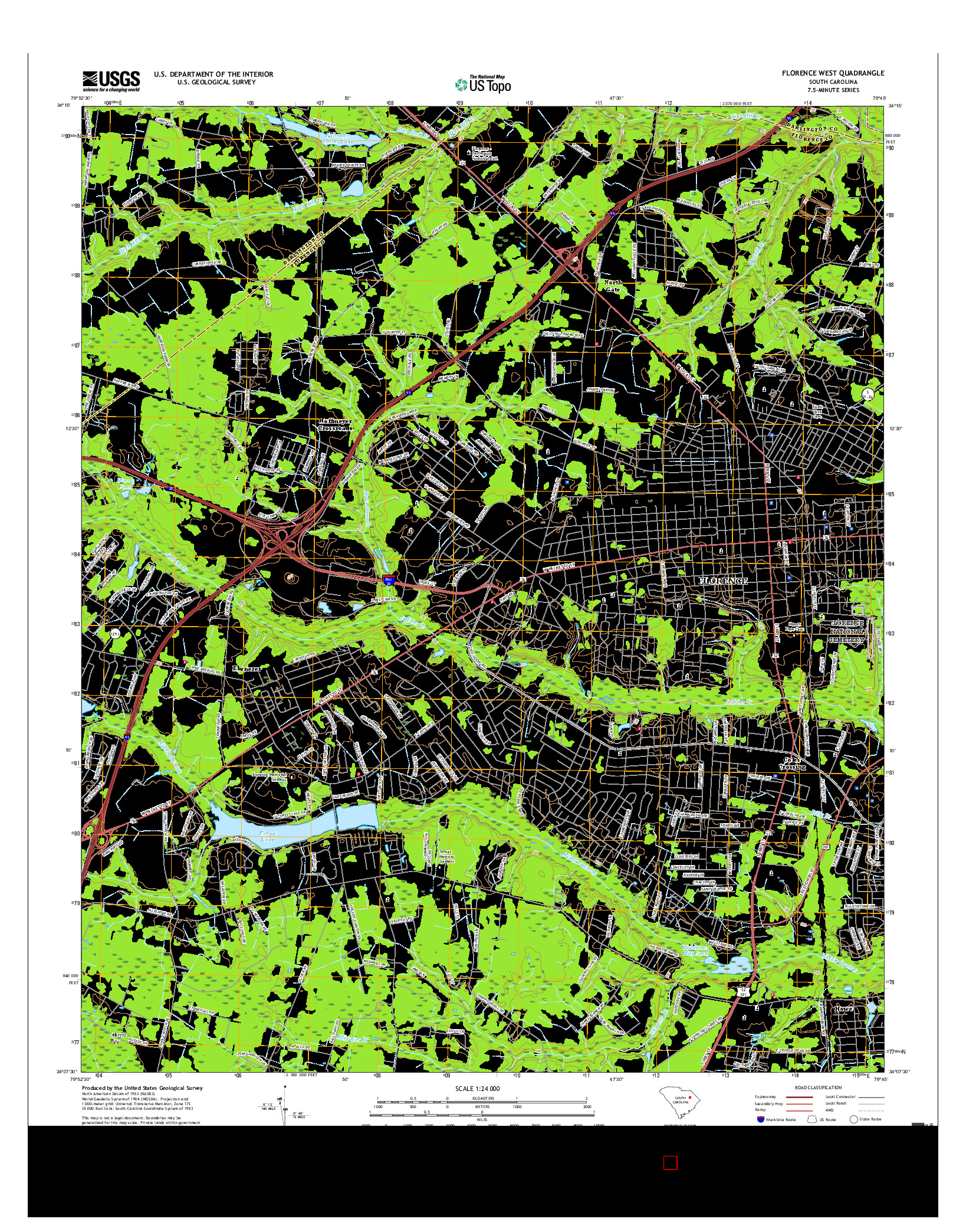 USGS US TOPO 7.5-MINUTE MAP FOR FLORENCE WEST, SC 2017