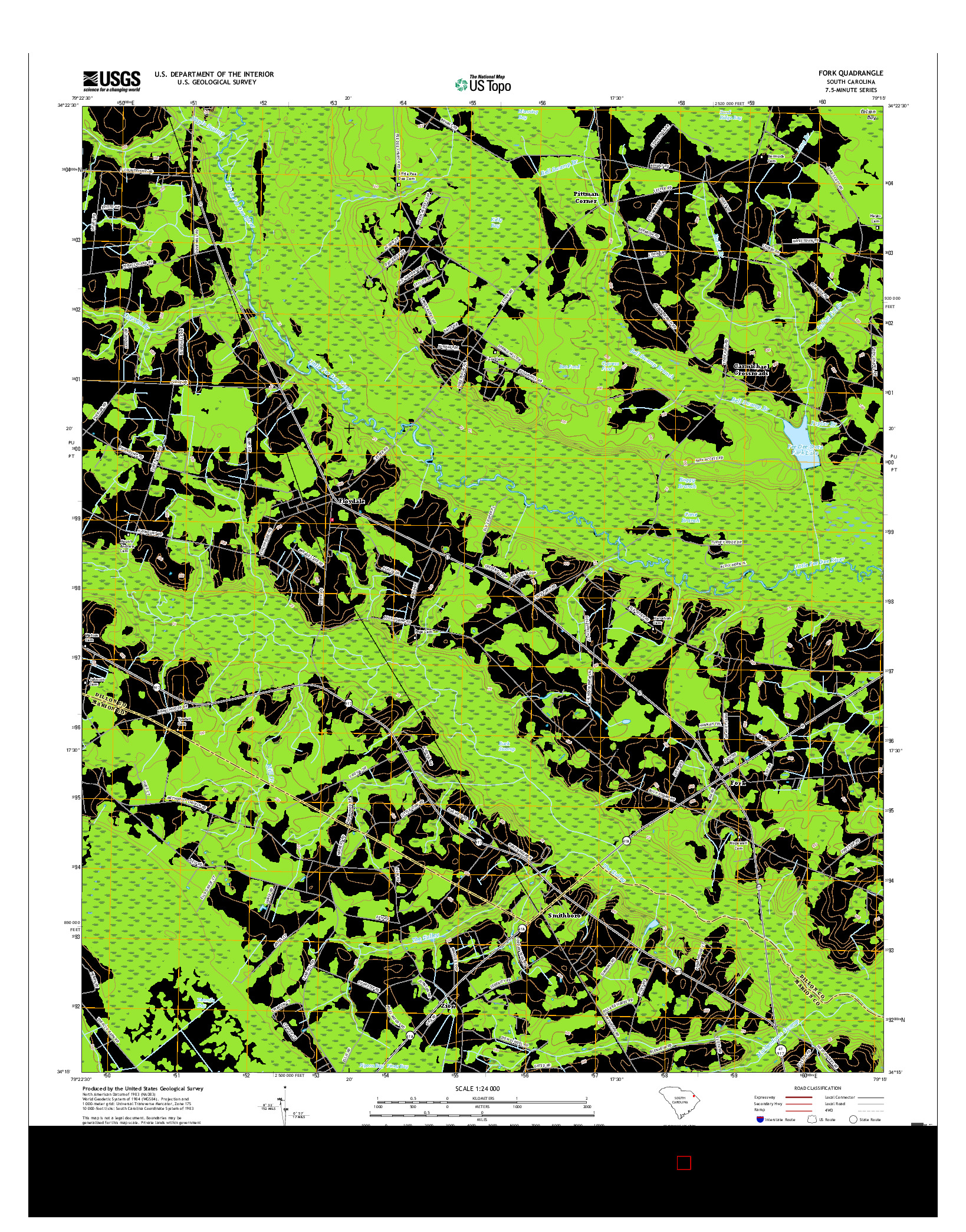 USGS US TOPO 7.5-MINUTE MAP FOR FORK, SC 2017