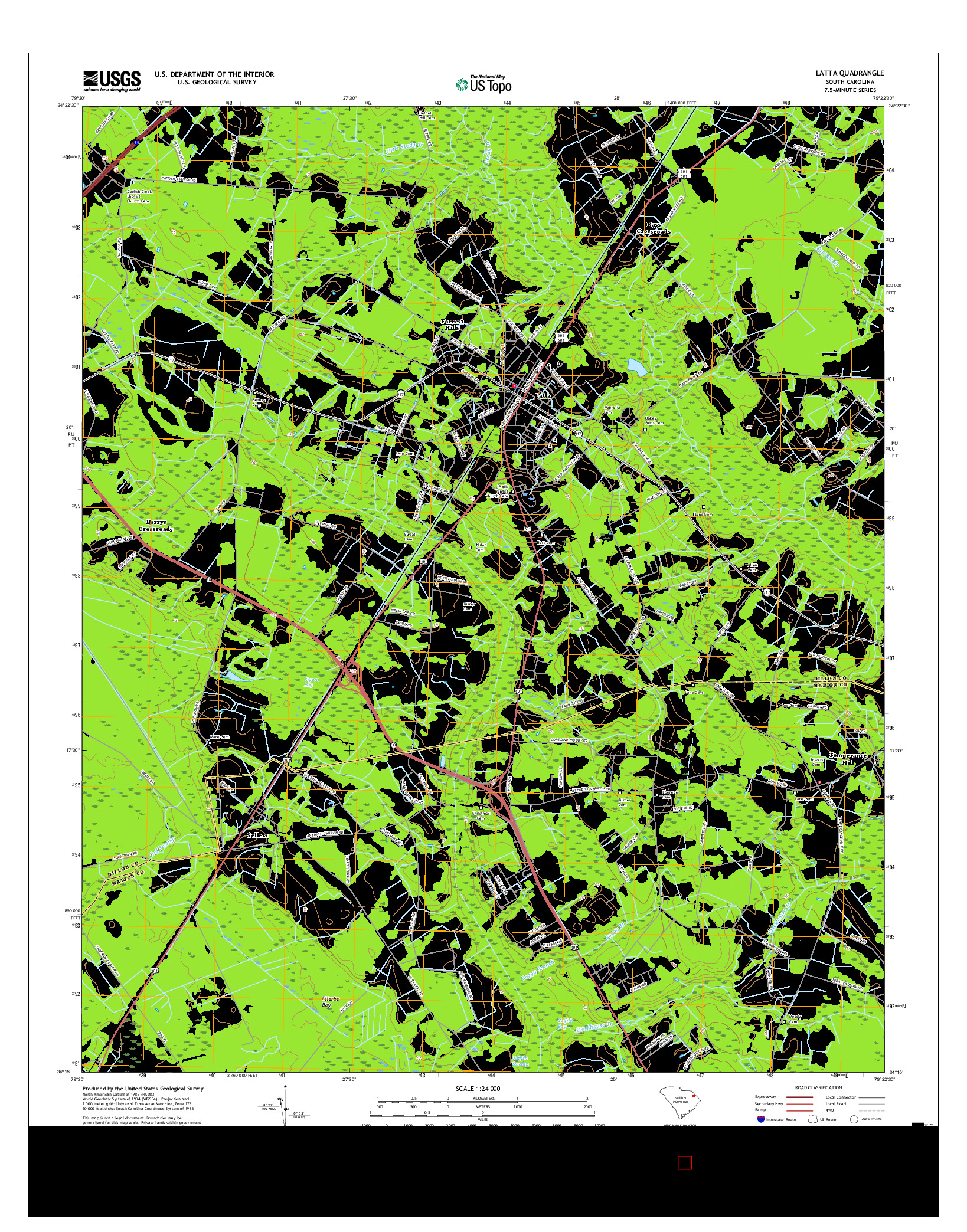 USGS US TOPO 7.5-MINUTE MAP FOR LATTA, SC 2017