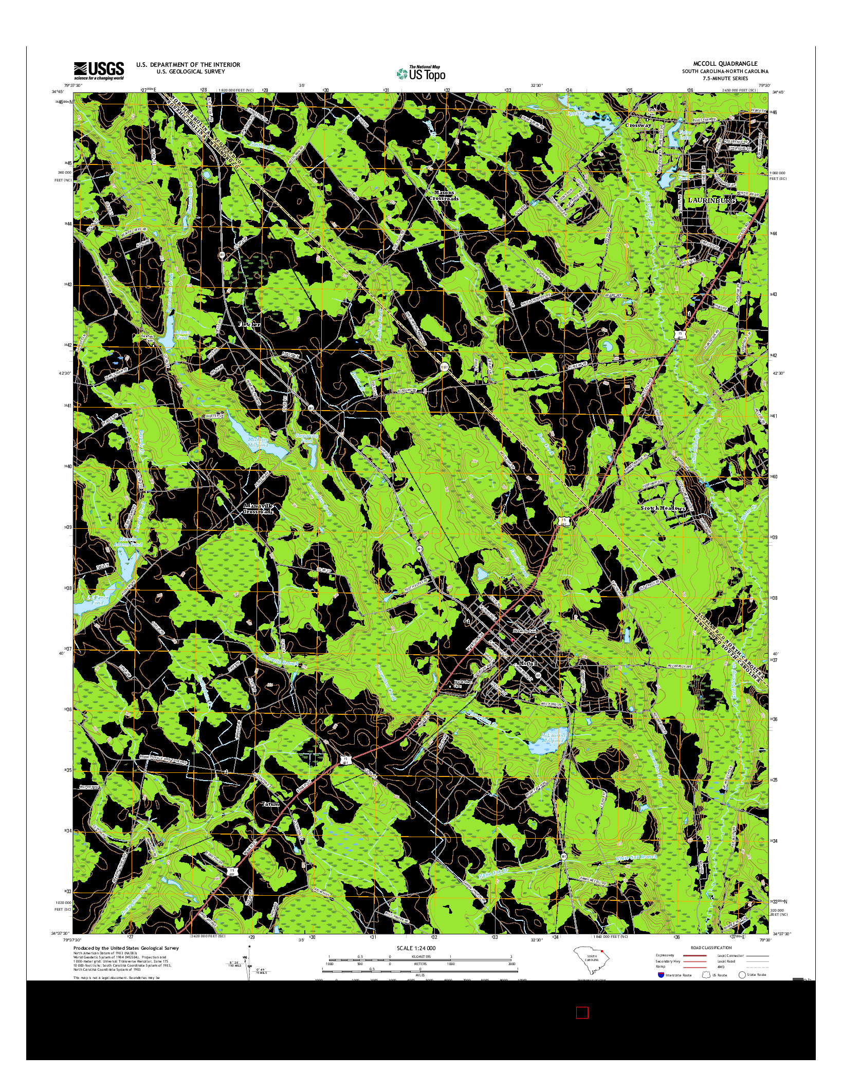 USGS US TOPO 7.5-MINUTE MAP FOR MCCOLL, SC-NC 2017