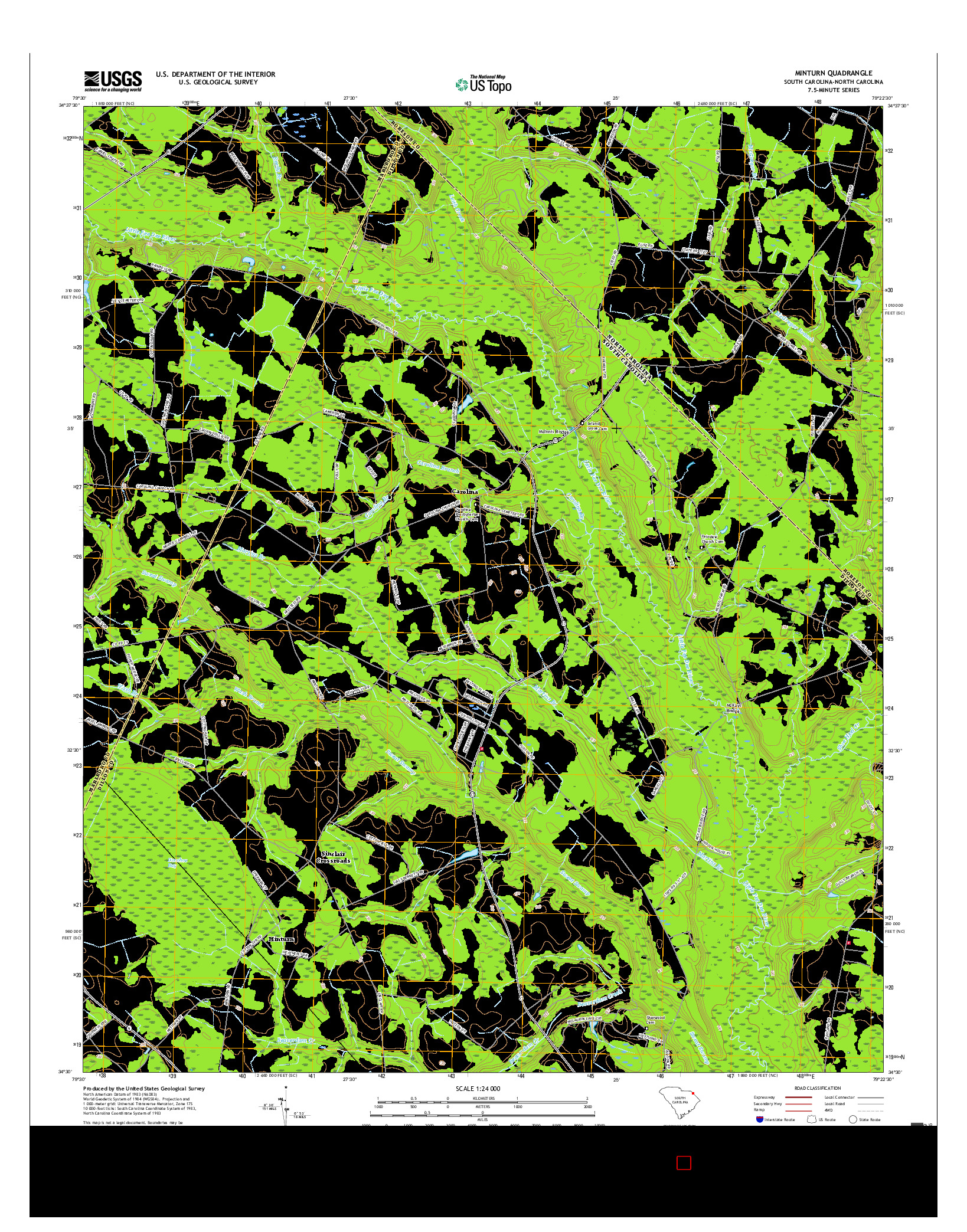 USGS US TOPO 7.5-MINUTE MAP FOR MINTURN, SC-NC 2017