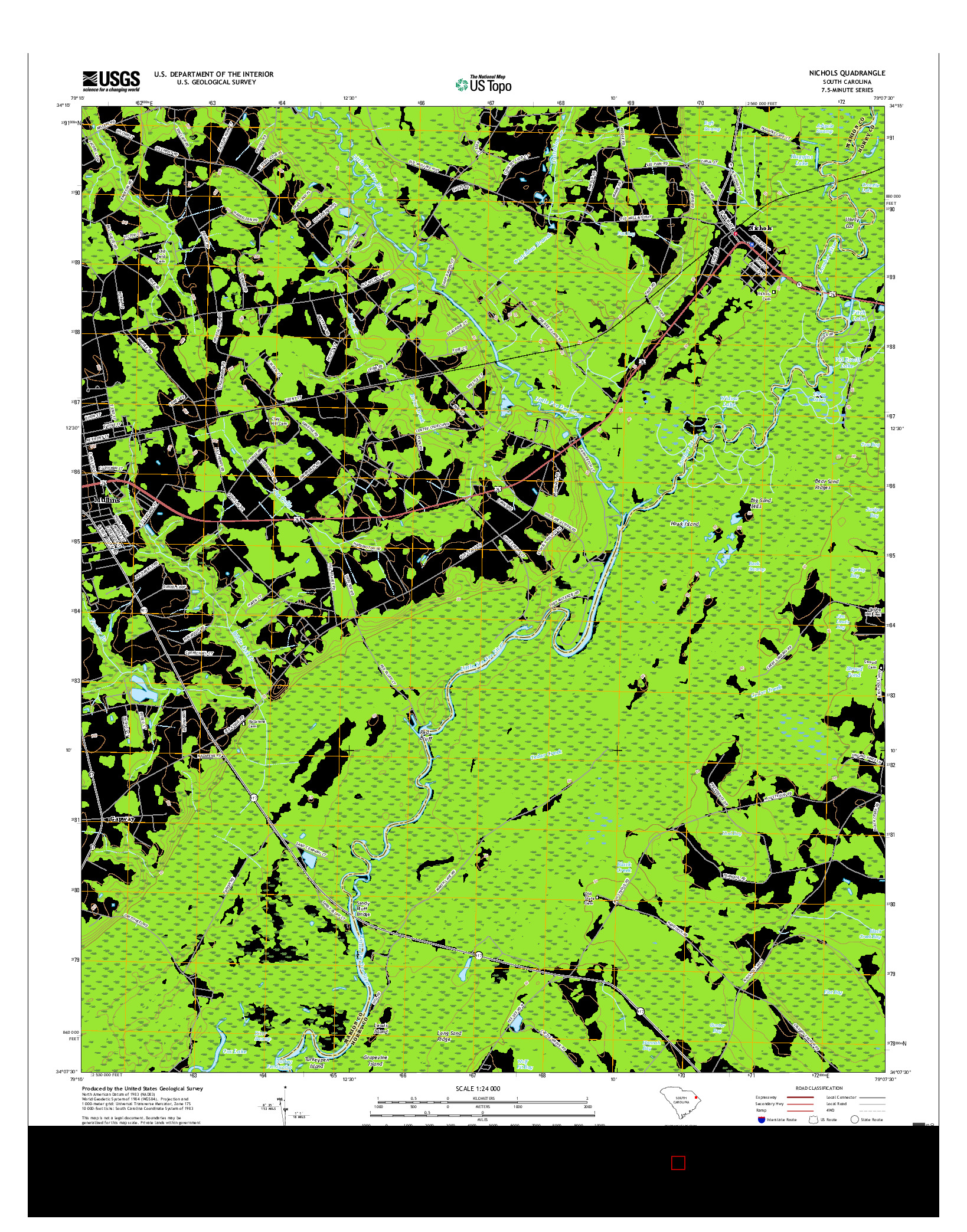 USGS US TOPO 7.5-MINUTE MAP FOR NICHOLS, SC 2017