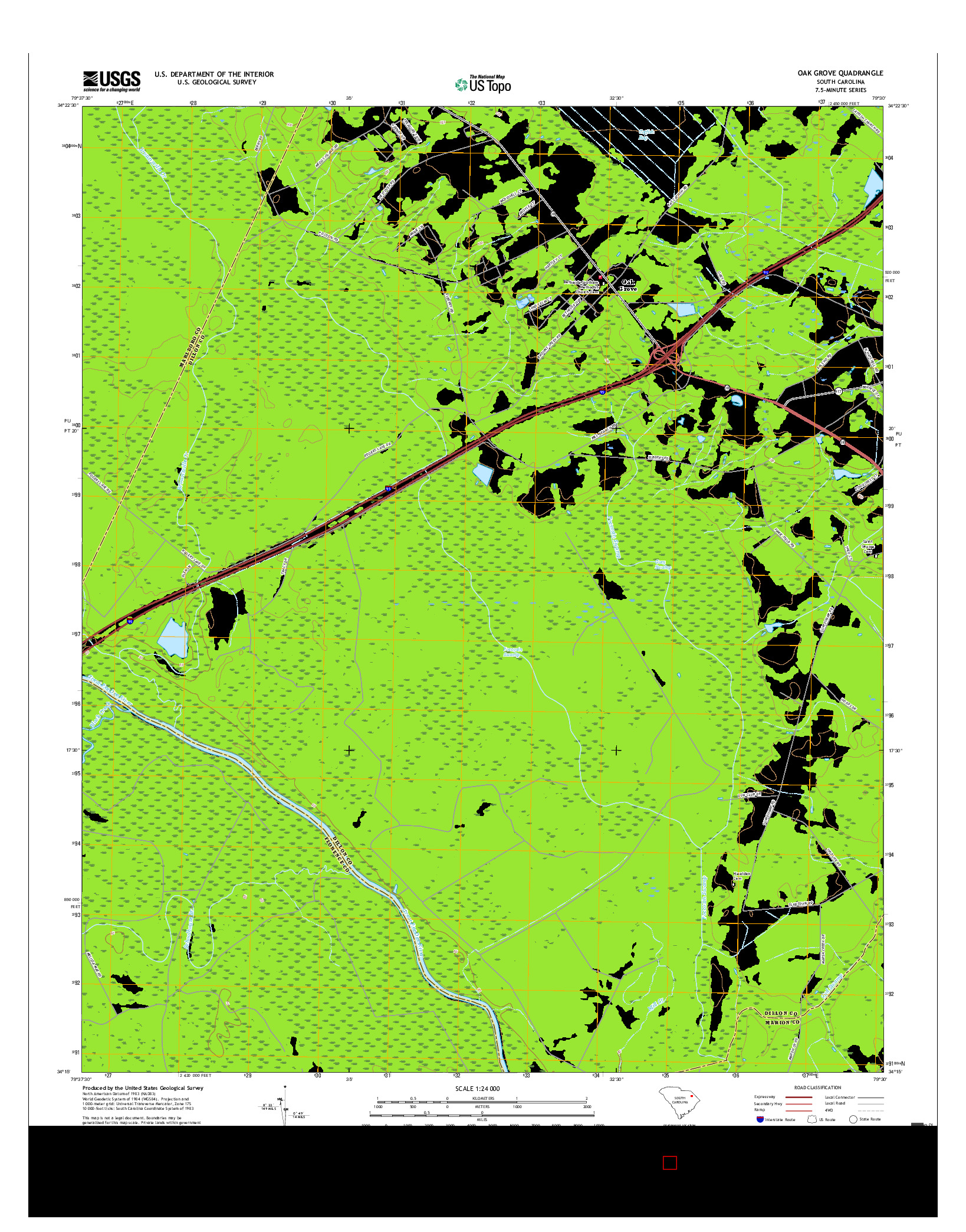 USGS US TOPO 7.5-MINUTE MAP FOR OAK GROVE, SC 2017