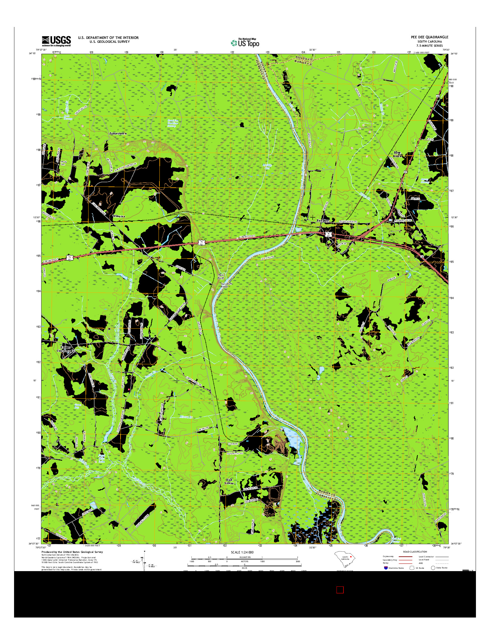 USGS US TOPO 7.5-MINUTE MAP FOR PEE DEE, SC 2017