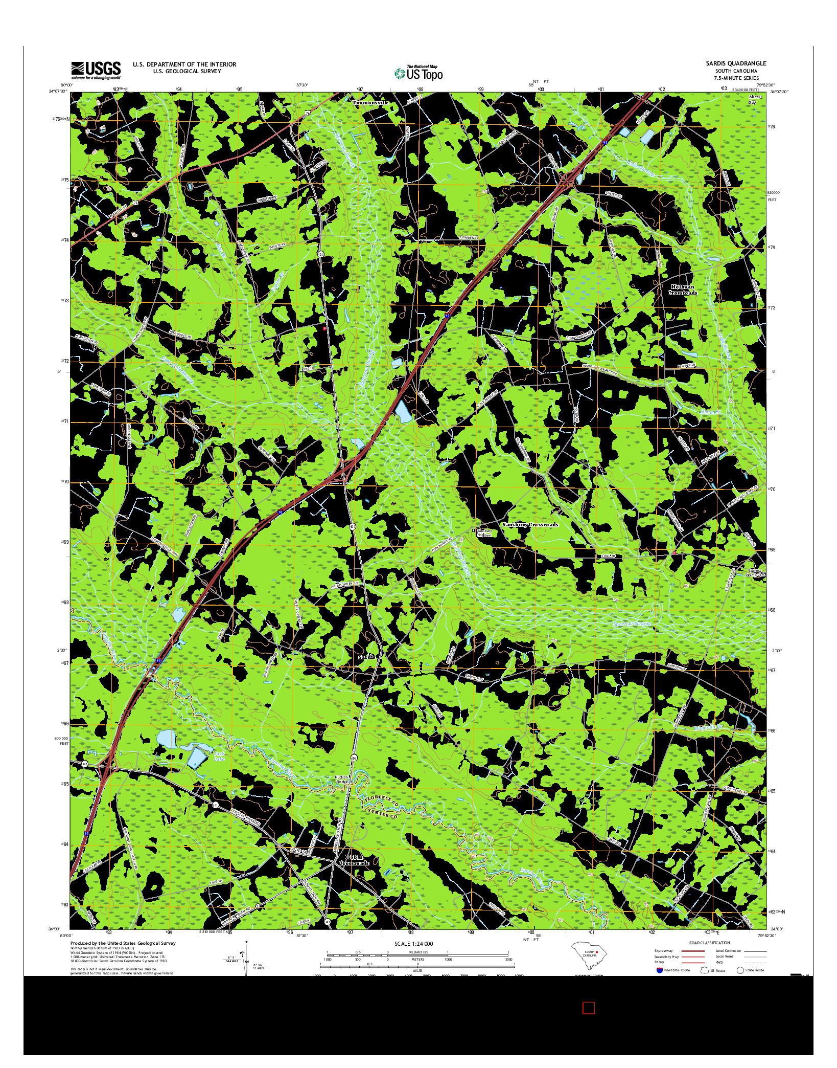 USGS US TOPO 7.5-MINUTE MAP FOR SARDIS, SC 2017