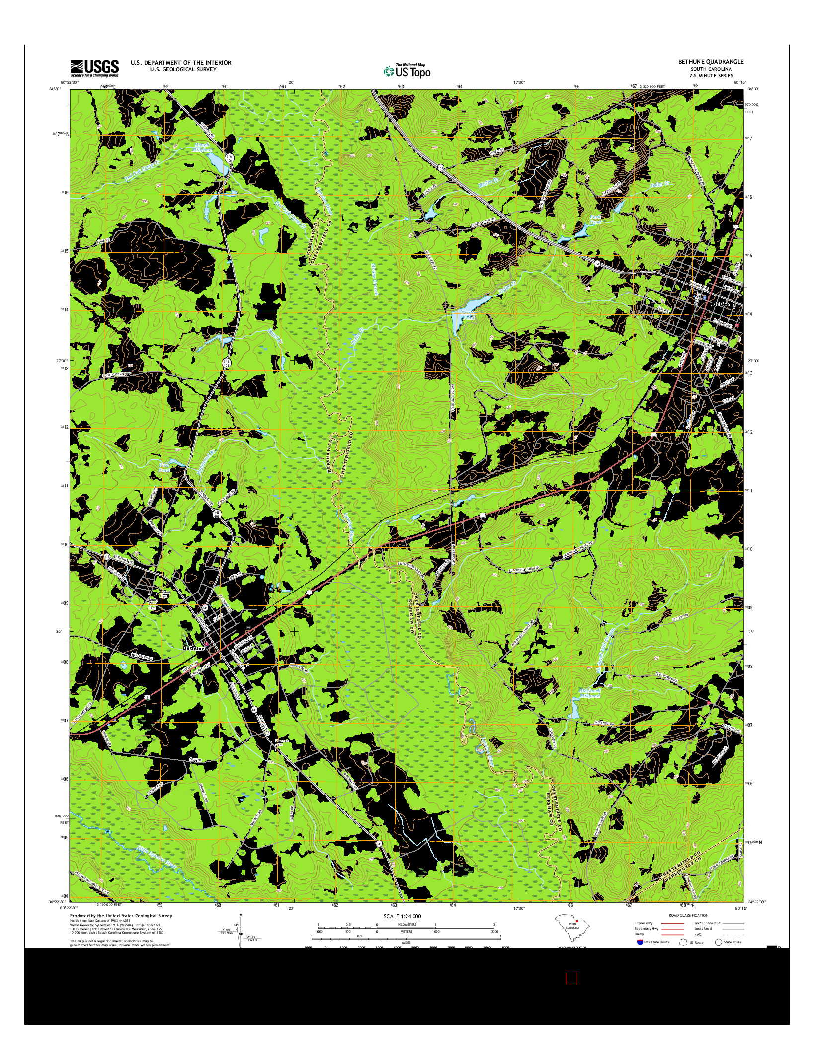 USGS US TOPO 7.5-MINUTE MAP FOR BETHUNE, SC 2017