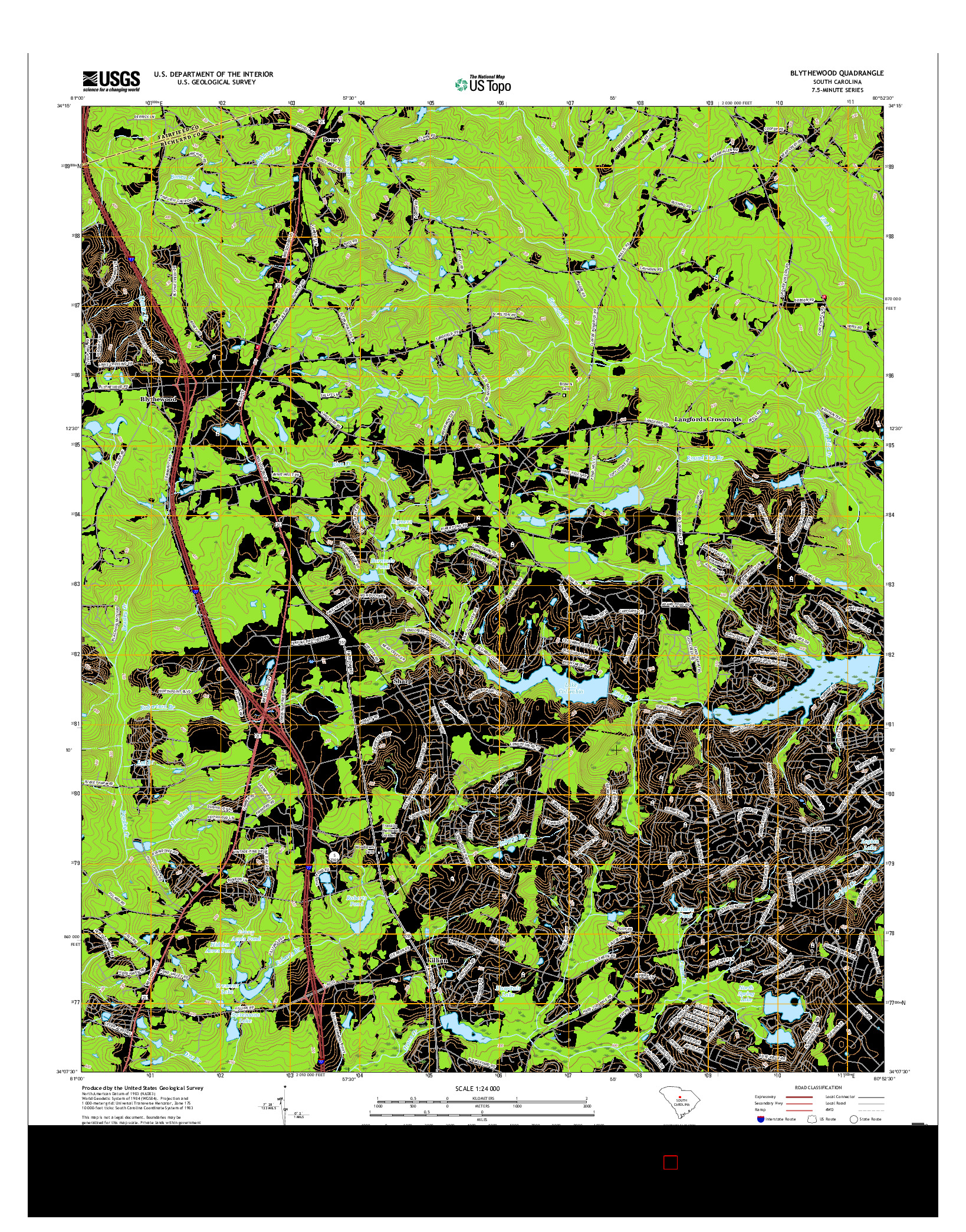 USGS US TOPO 7.5-MINUTE MAP FOR BLYTHEWOOD, SC 2017