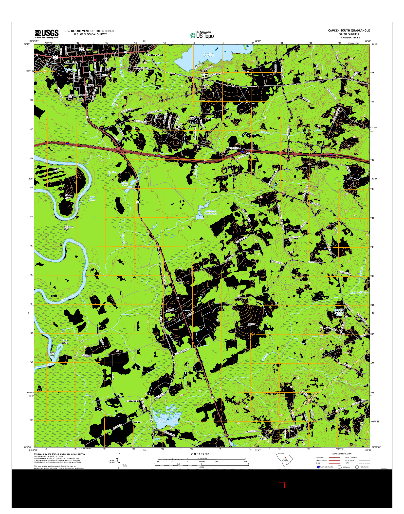 USGS US TOPO 7.5-MINUTE MAP FOR CAMDEN SOUTH, SC 2017