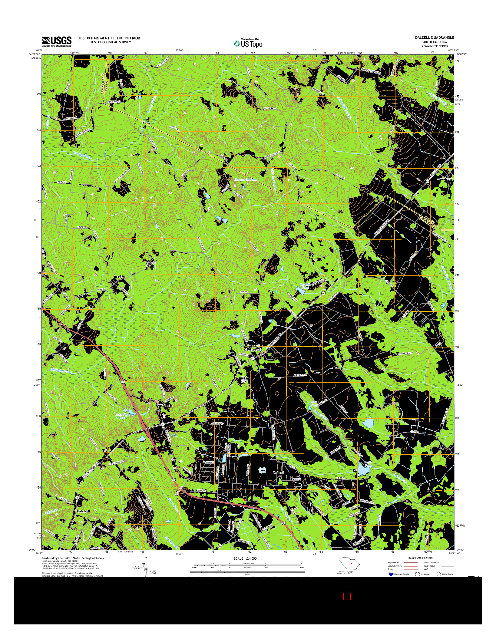 USGS US TOPO 7.5-MINUTE MAP FOR DALZELL, SC 2017