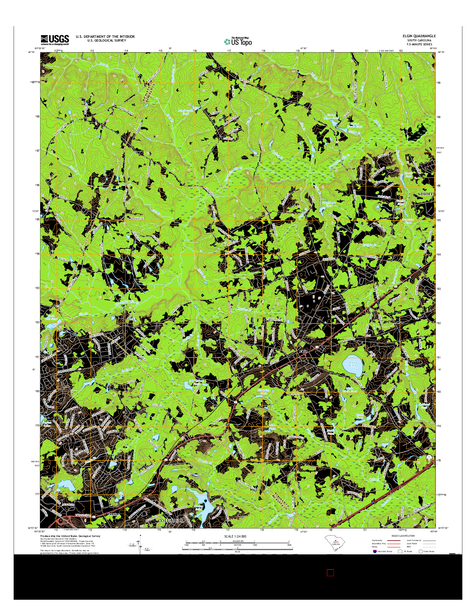 USGS US TOPO 7.5-MINUTE MAP FOR ELGIN, SC 2017