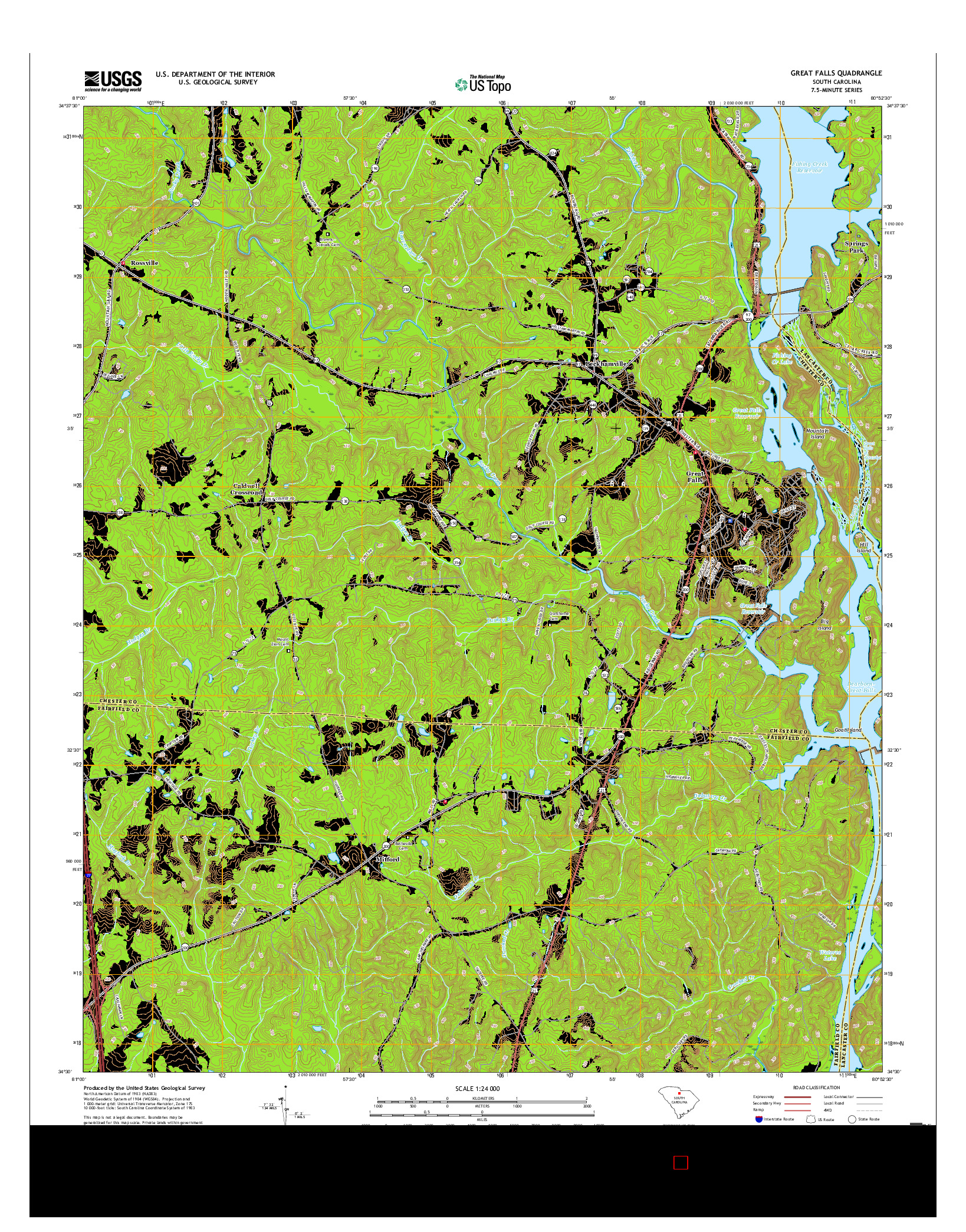 USGS US TOPO 7.5-MINUTE MAP FOR GREAT FALLS, SC 2017