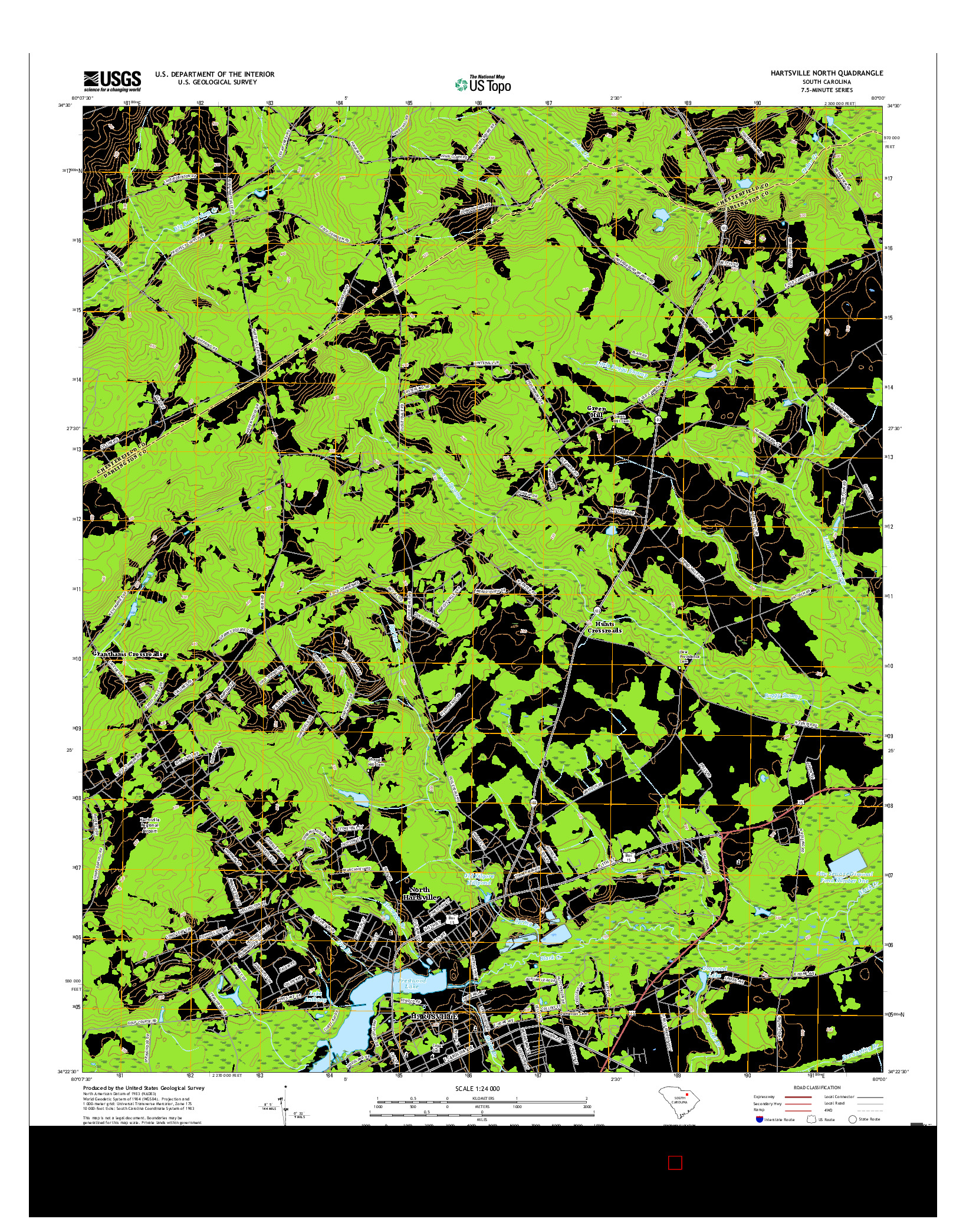 USGS US TOPO 7.5-MINUTE MAP FOR HARTSVILLE NORTH, SC 2017