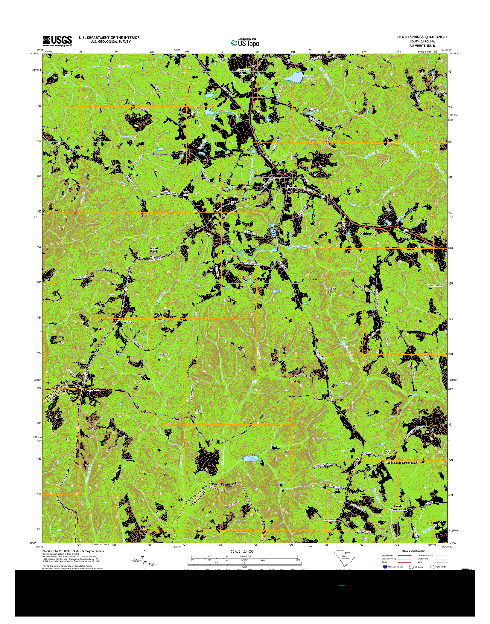 USGS US TOPO 7.5-MINUTE MAP FOR HEATH SPRINGS, SC 2017