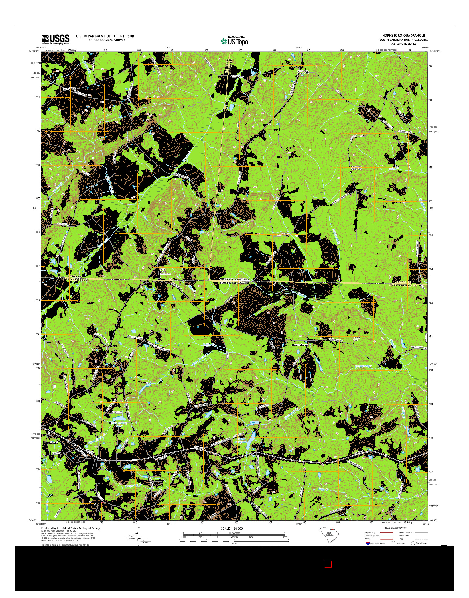 USGS US TOPO 7.5-MINUTE MAP FOR HORNSBORO, SC-NC 2017