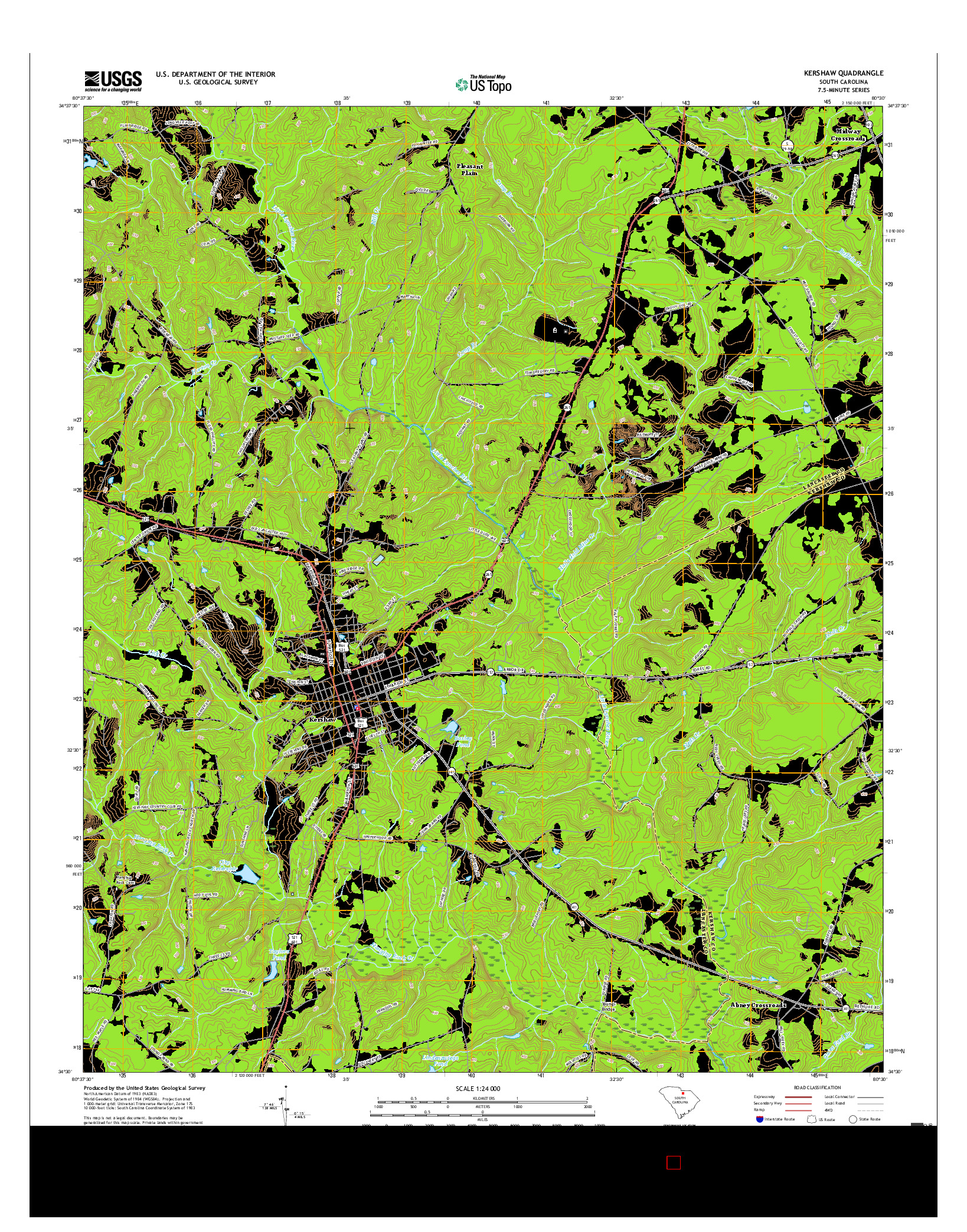 USGS US TOPO 7.5-MINUTE MAP FOR KERSHAW, SC 2017